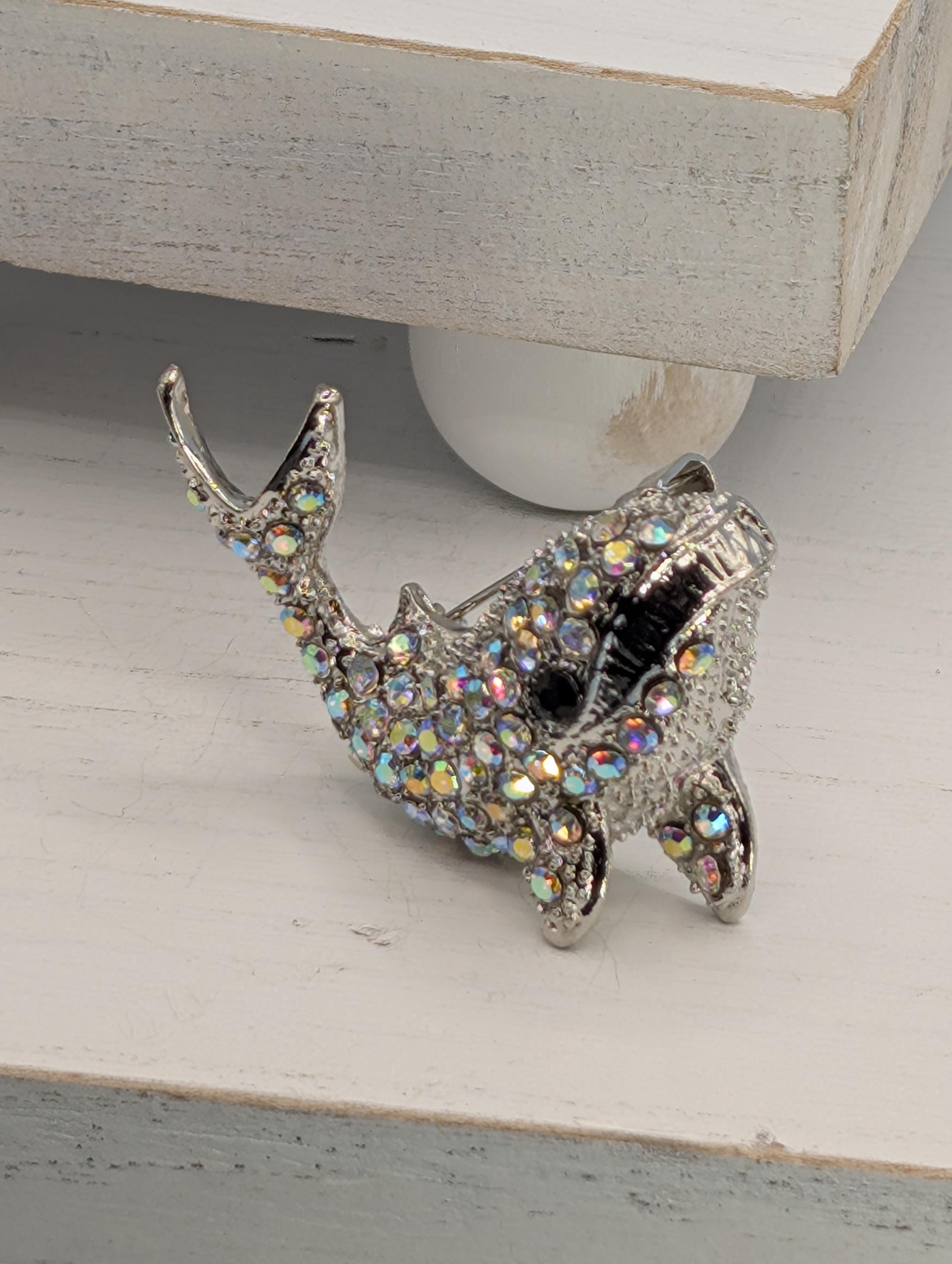 Whale Brooch Pendant: Silver Plated with Rhinestones - Pin or Charm | Handmade Pin | Jacket Scarf Hat Accessory | Gift Idea