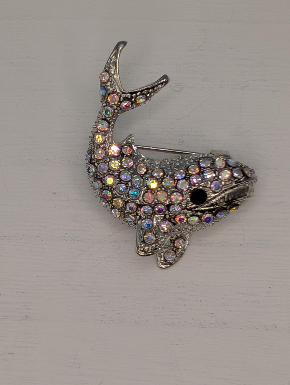 Whale Brooch Pendant: Silver Plated with Rhinestones - Pin or Charm