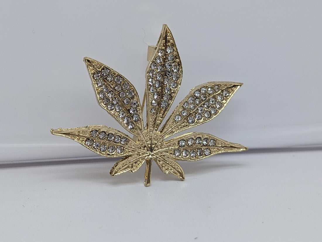 Gold Plated Leaf Brooch: Delicate Sparkle with Rhinestones