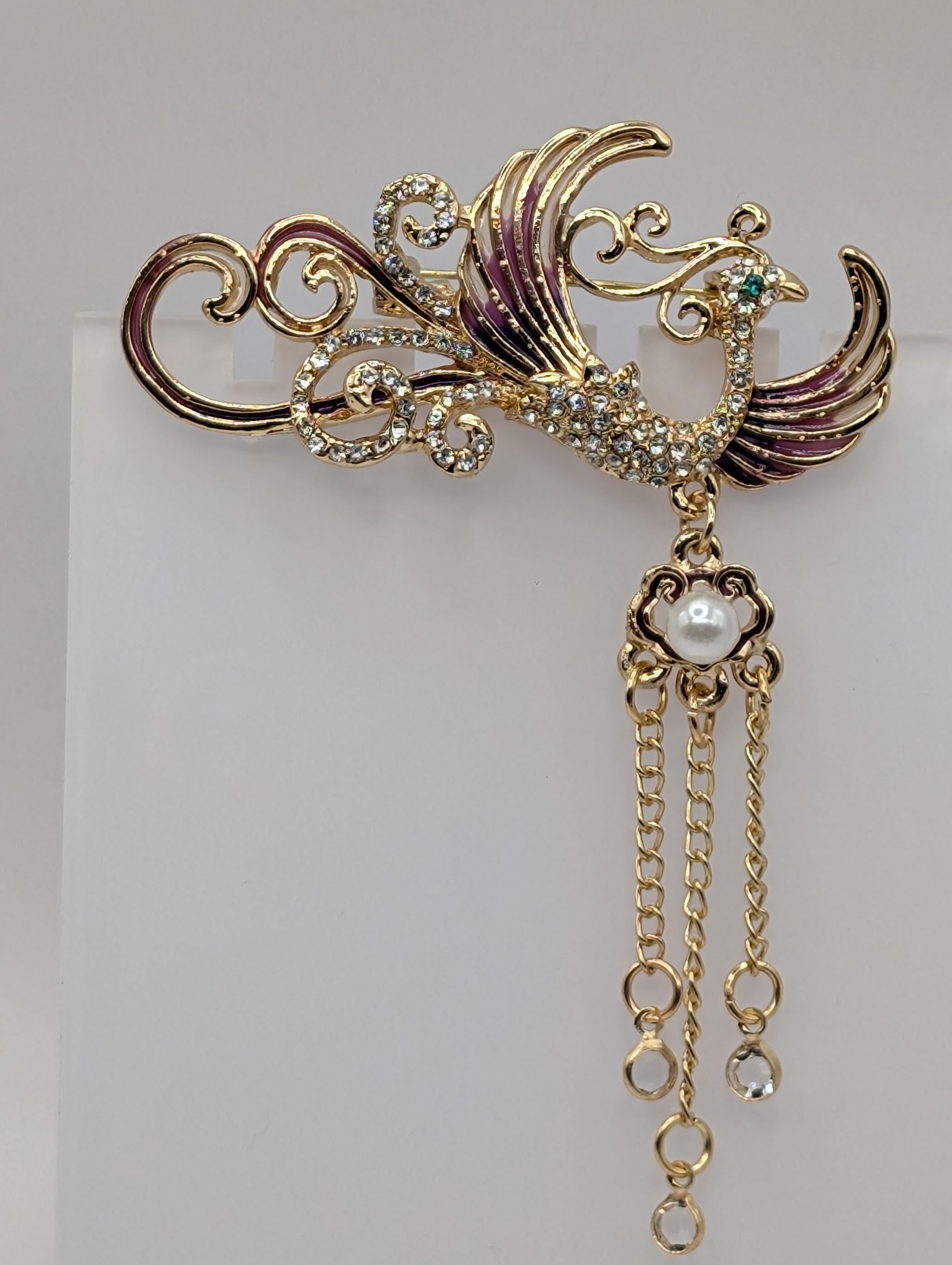 Gold Plated Phoenix Brooch: Yellow Enamel Pin, 1.5 Inch