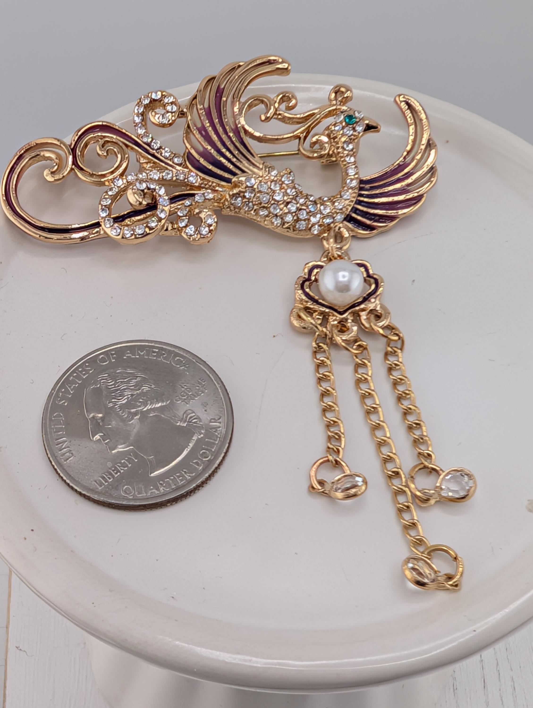 Gold Plated Phoenix Brooch: Yellow Enamel Pin, 1.5 Inch