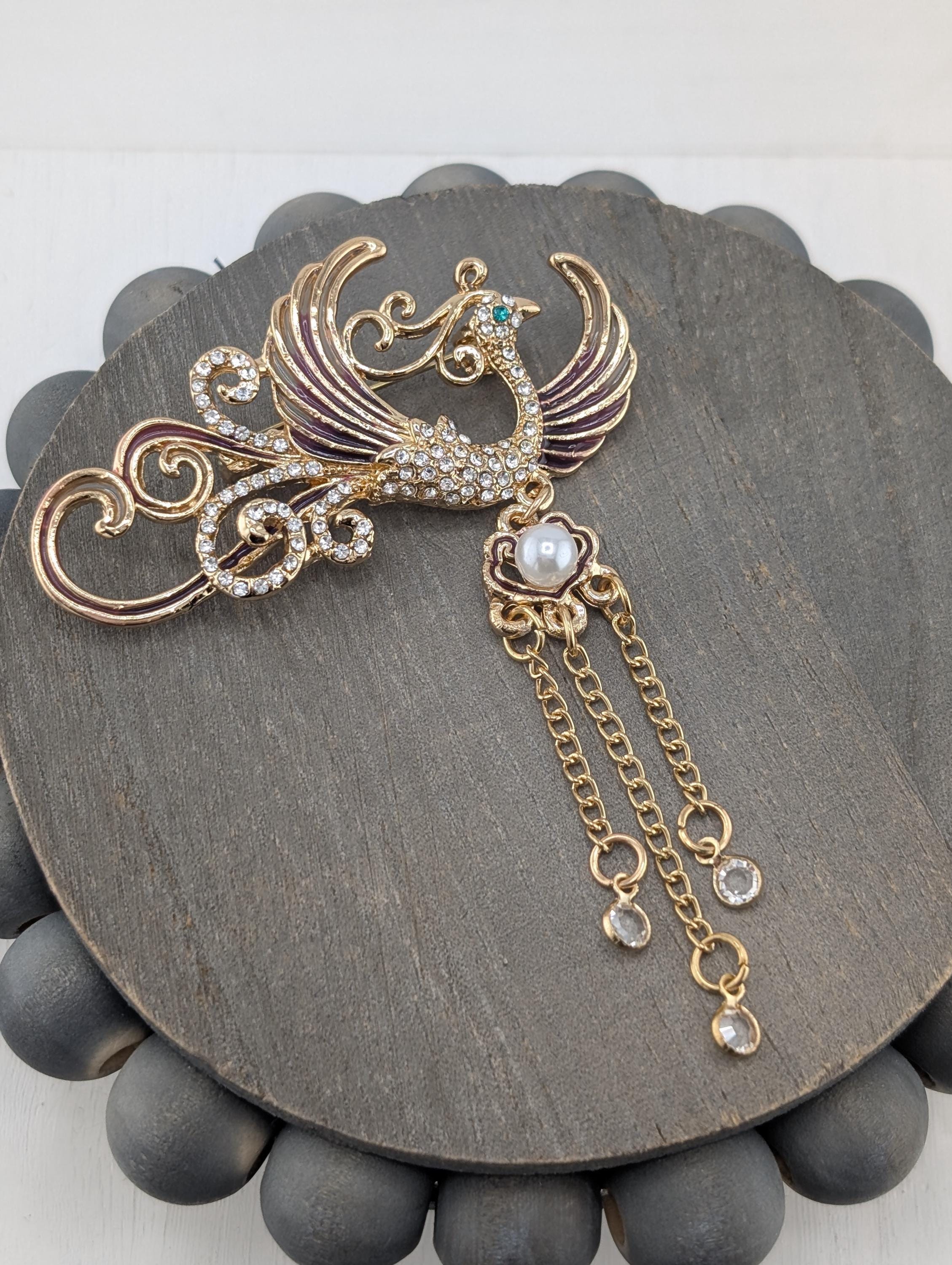 Gold Plated Phoenix Brooch: Yellow Enamel Pin, 1.5 Inch