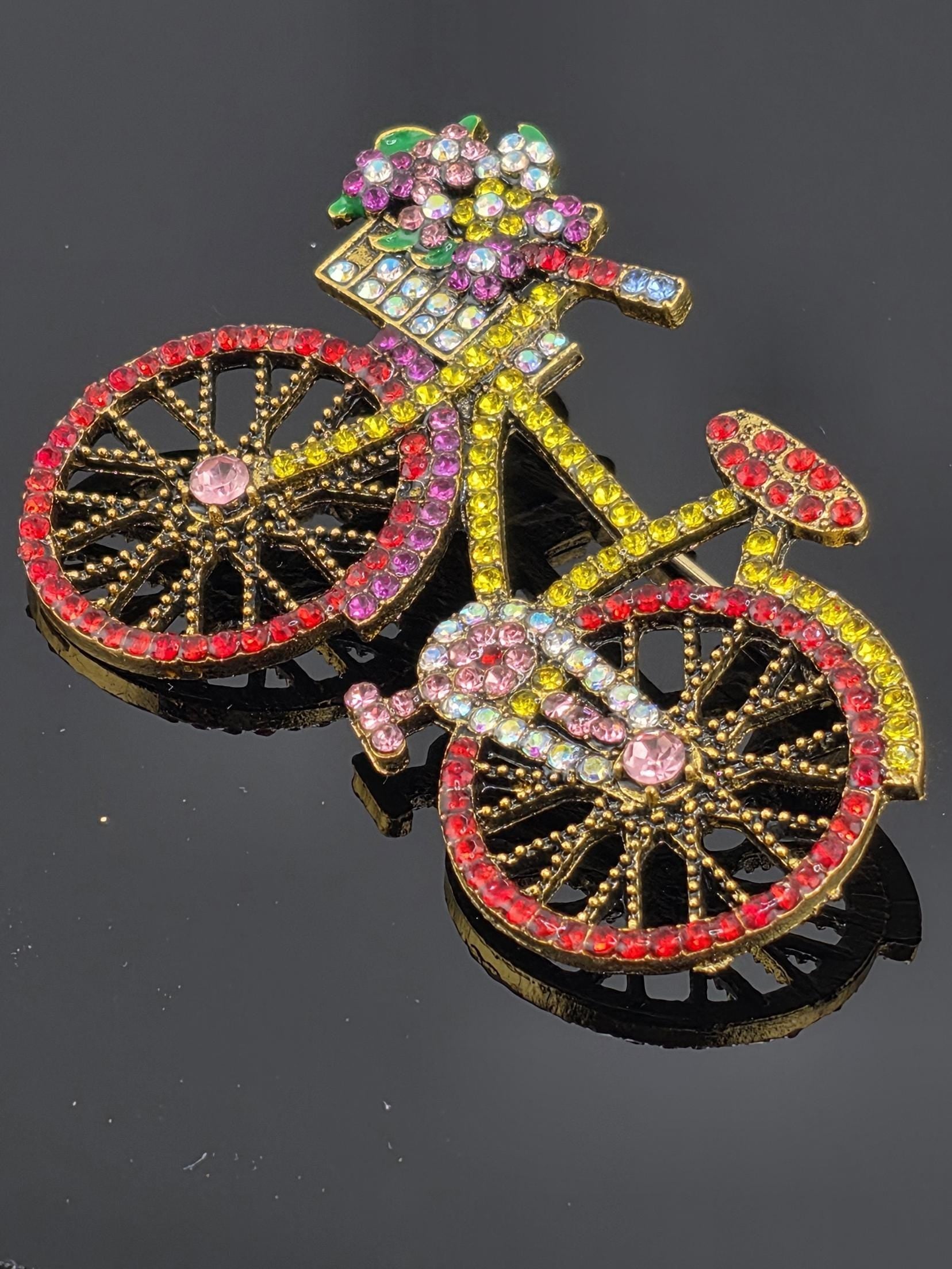 Vintage Style Bicycle Brooch, Gold Plated with Enamel (Lightweight Pin)