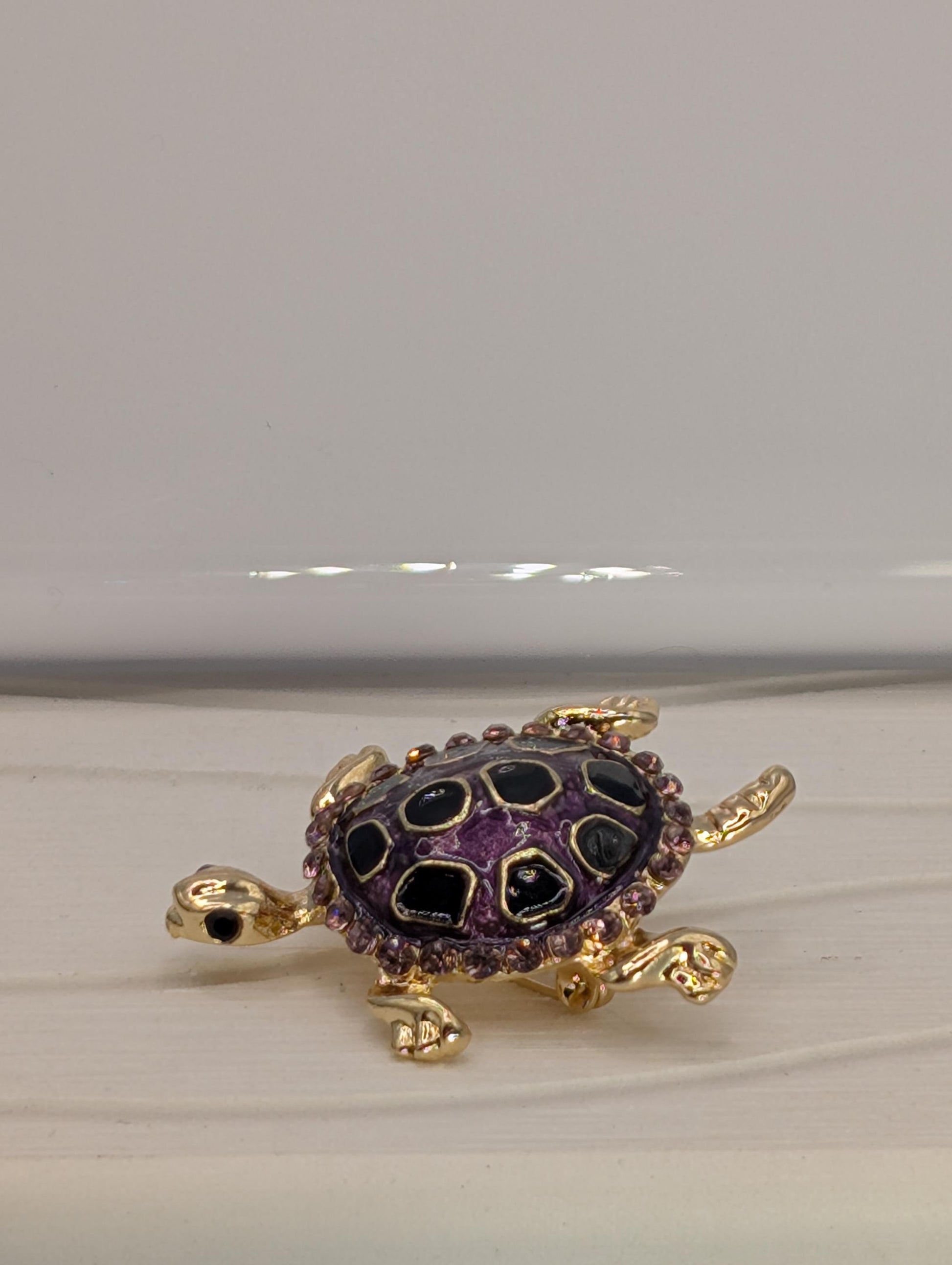 Turtle Brooch Pin: Gold Plated with Amethyst Rhinestone (Delicate Lightweight) | Handmade Pin | Jacket Scarf Hat Accessory | Gift Idea
