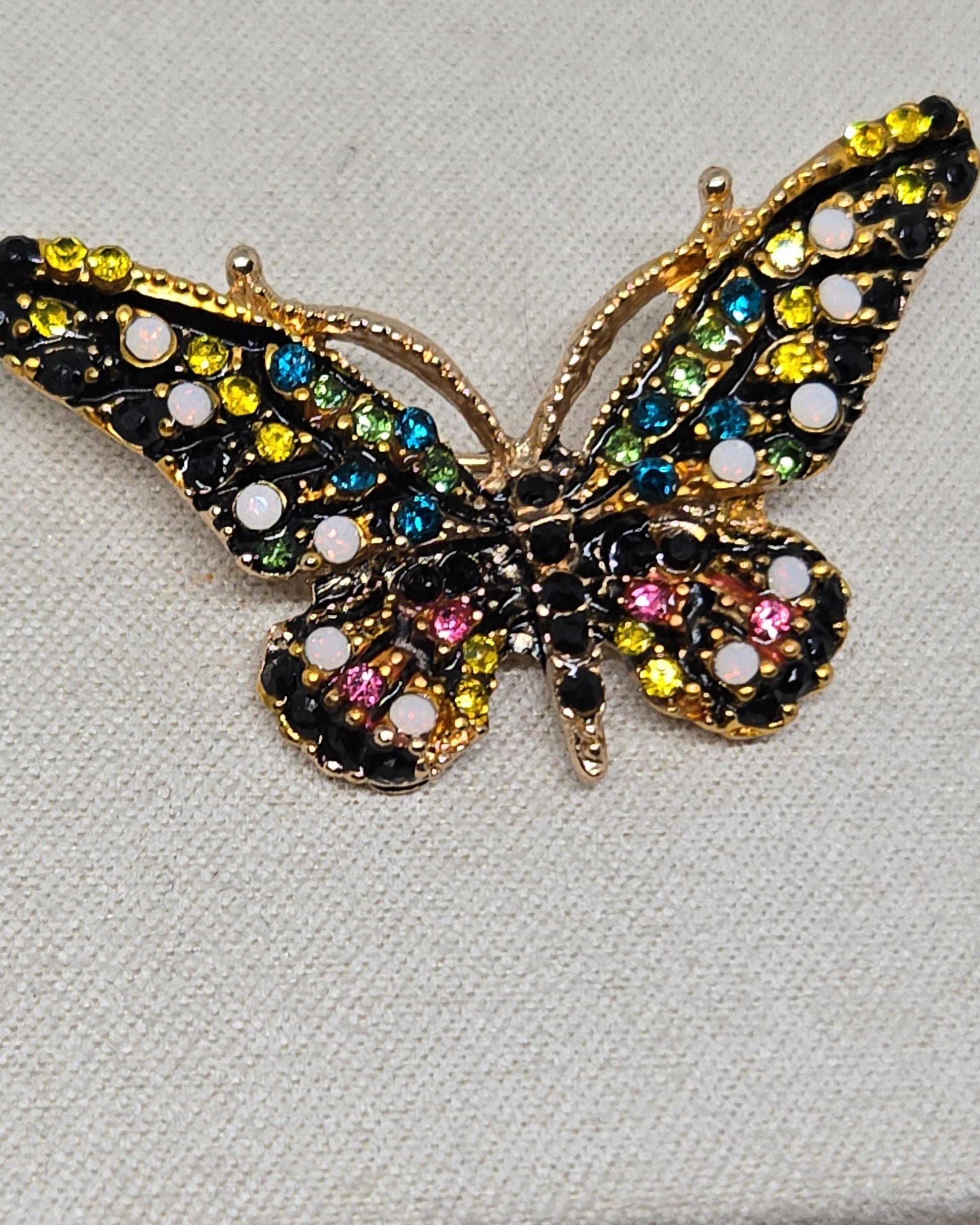 Yellow Enamel Brooch Pin - Gold Plated with Rhinestone Detail