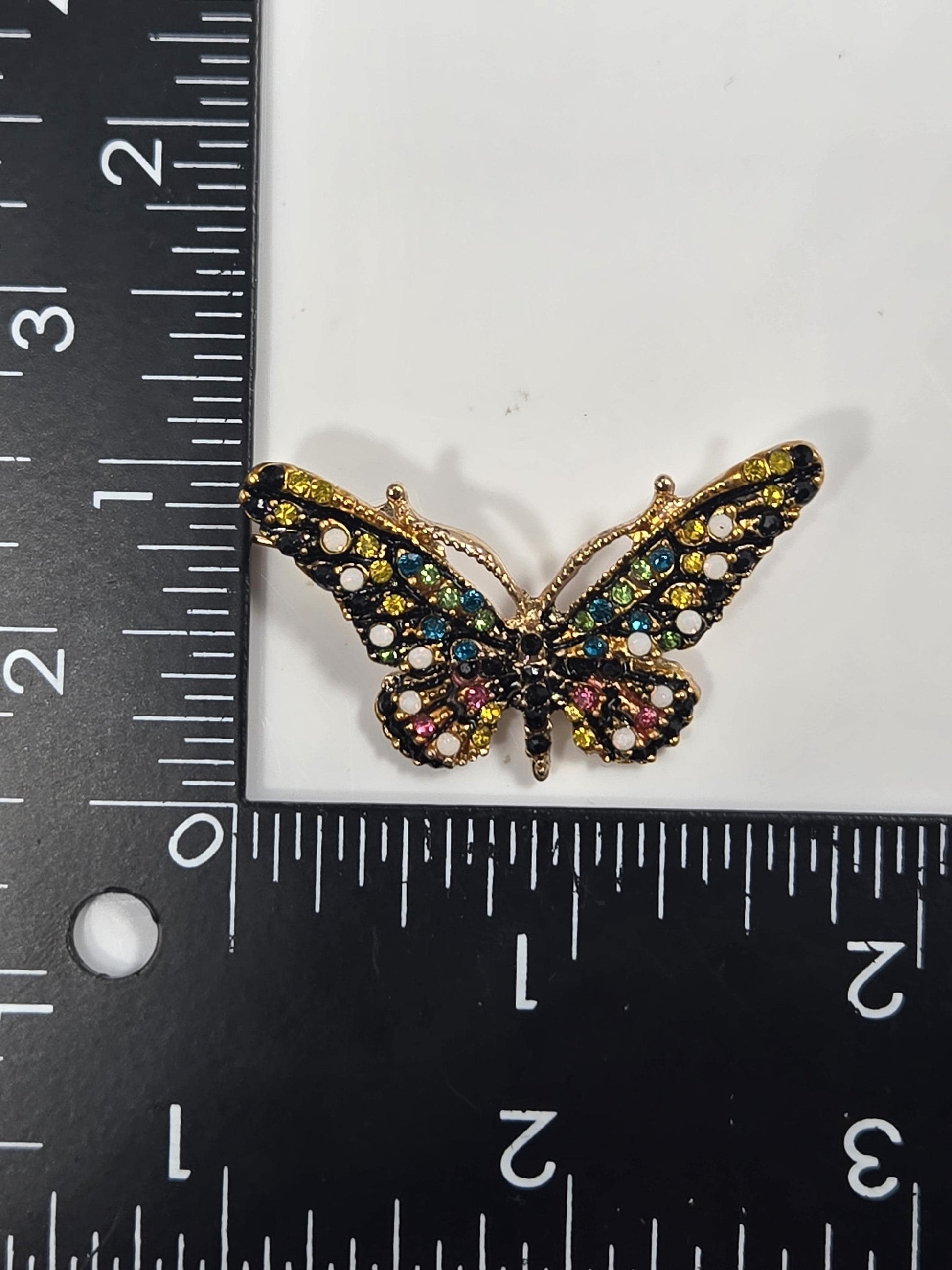 Yellow Enamel Brooch Pin - Gold Plated with Rhinestone Detail