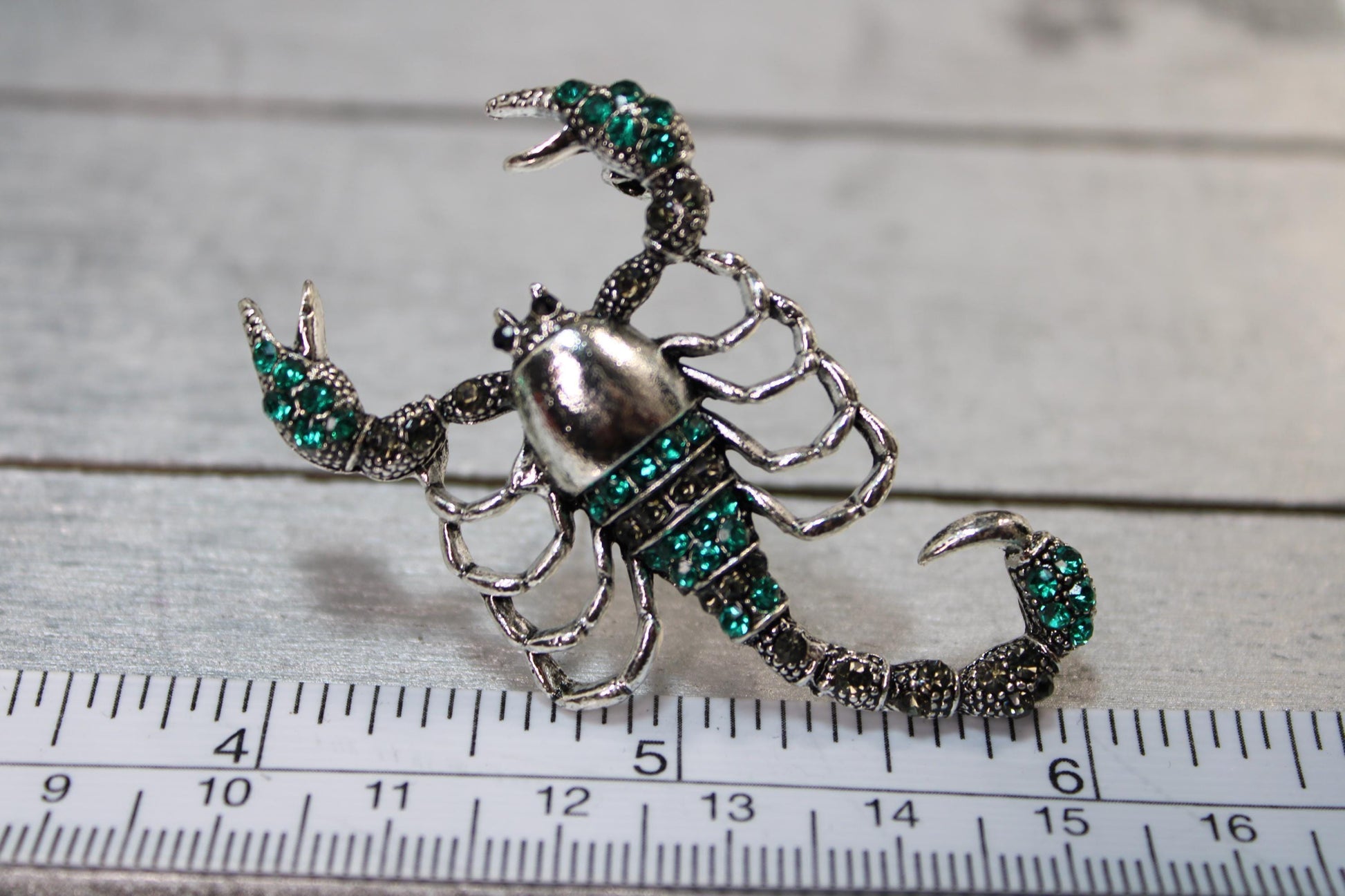 Scorpion Brooch: Teal Enamel Detail - Silver Plated Pin