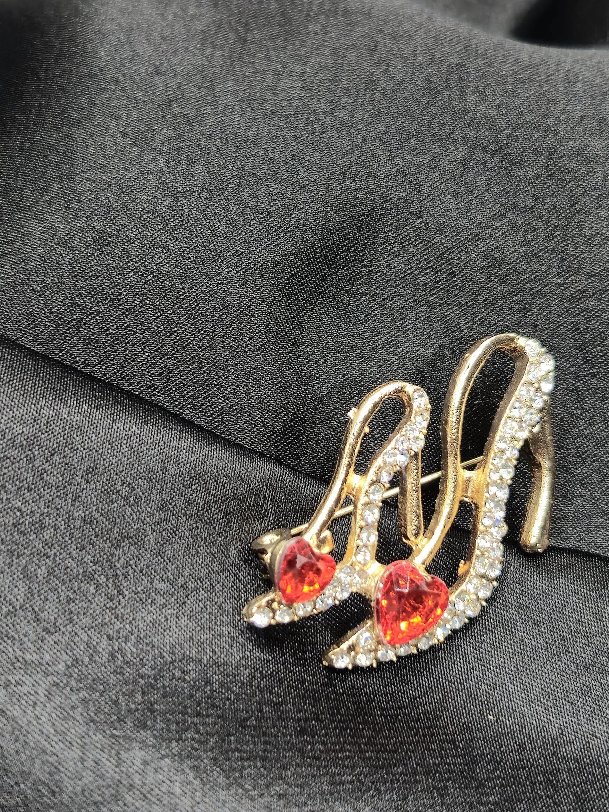 Gold Plated High Heel Brooch Ruby Rhinestone (Pin for Scarves or Bags)