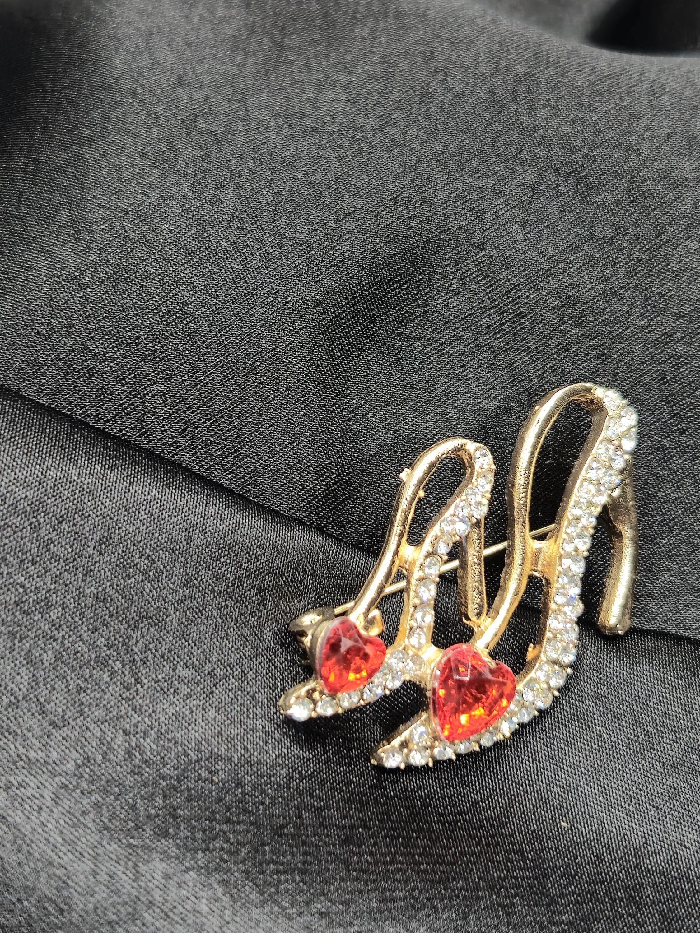 Gold Plated High Heel Brooch Ruby Rhinestone (Pin for Scarves or Bags)