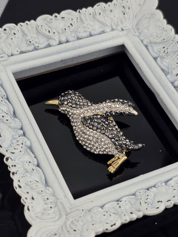 Penguin Pendant Charm - Gold Plated with Rhinestone Detail | Handmade Pin | Jacket Scarf Hat Accessory | Gift Idea
