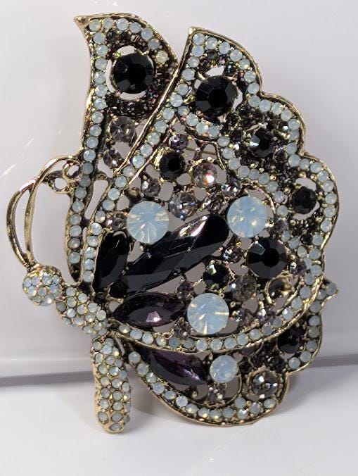 Butterfly Brooch: Silver-Plated, Amethyst Rhinestones - Bold Statement Pin