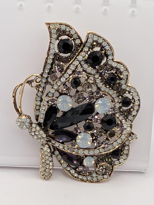 Butterfly Brooch: Silver-Plated, Amethyst Rhinestones - Bold Statement Pin