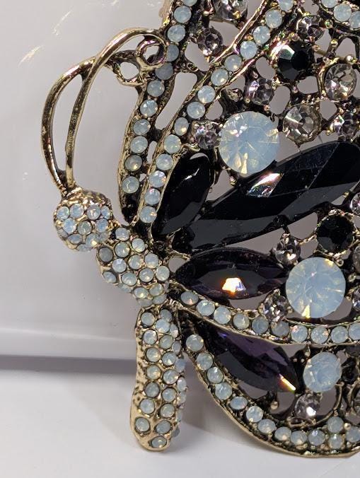 Butterfly Brooch: Silver-Plated, Amethyst Rhinestones - Bold Statement Pin