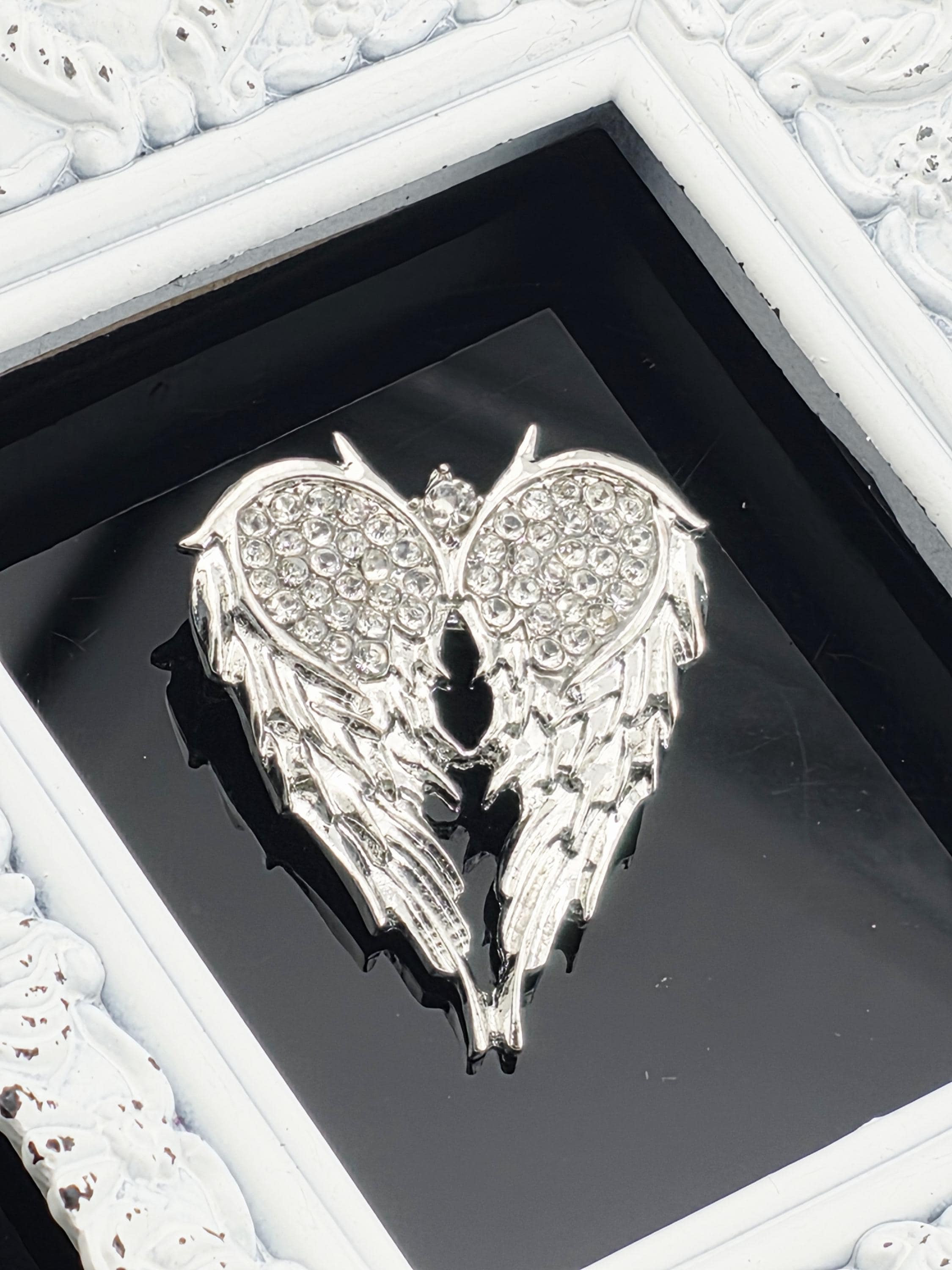 Angel Wings Brooch: Silver Plated Pin with Rhinestone Detail (Lightweight) | Handmade Pin | Jacket Scarf Hat Accessory | Gift Idea
