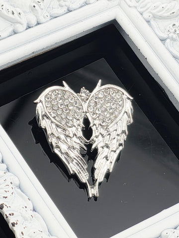 Angel Wings Brooch: Silver Plated Pin with Rhinestone Detail (Lightweight) | Handmade Pin | Jacket Scarf Hat Accessory | Gift Idea