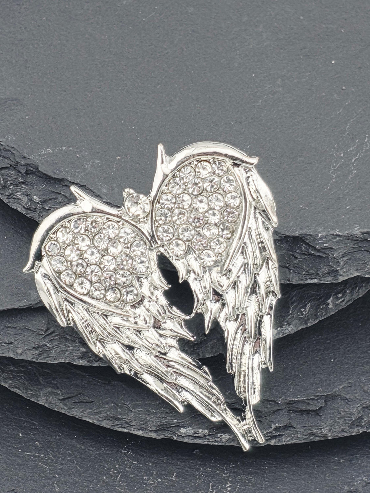 Angel Wings Brooch, Silver Plated Pin | Rhinestone Detail | Lightweight Accessory