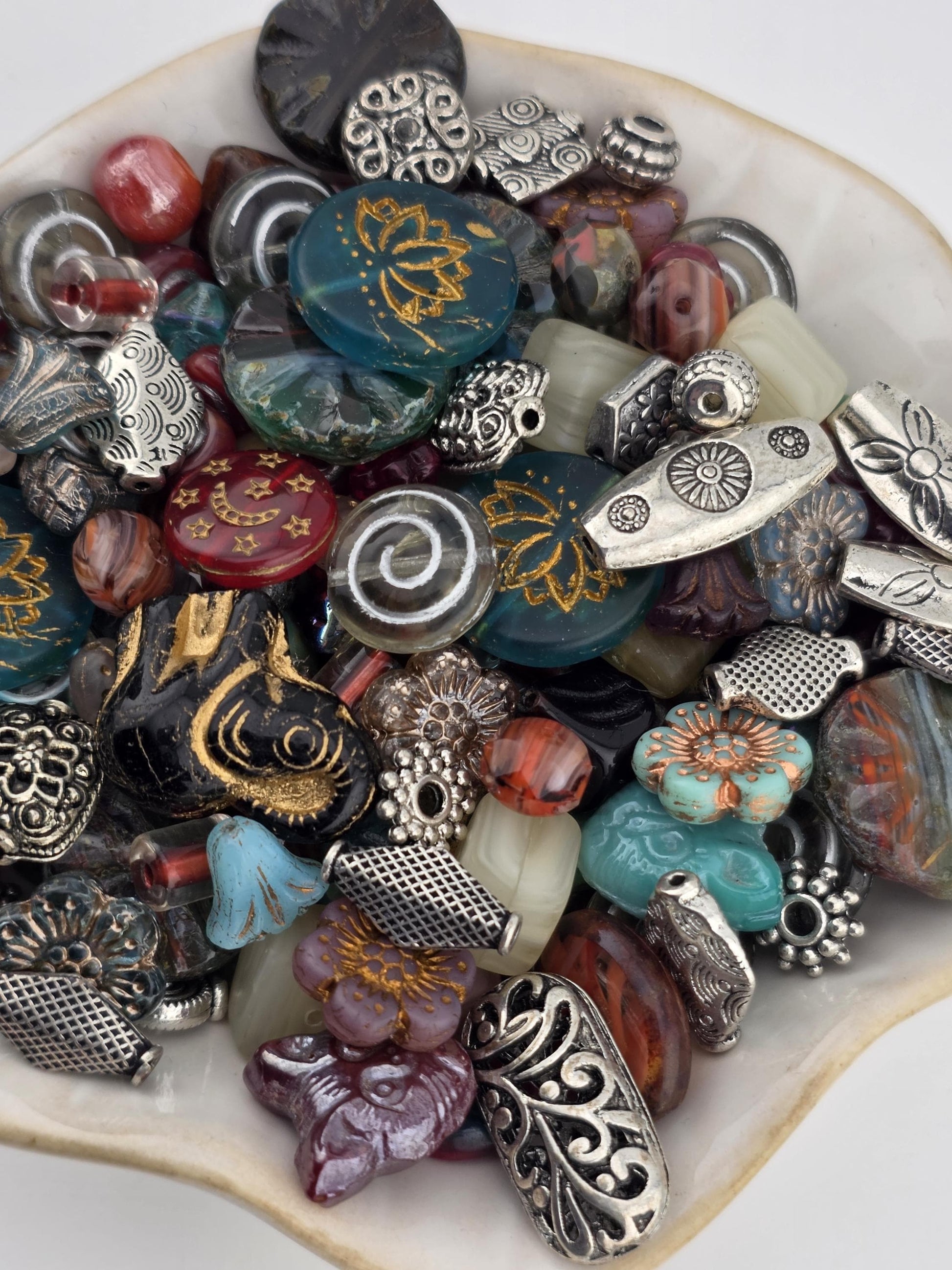 1oz "Painted Pottery" Czech Glass Bead Mix