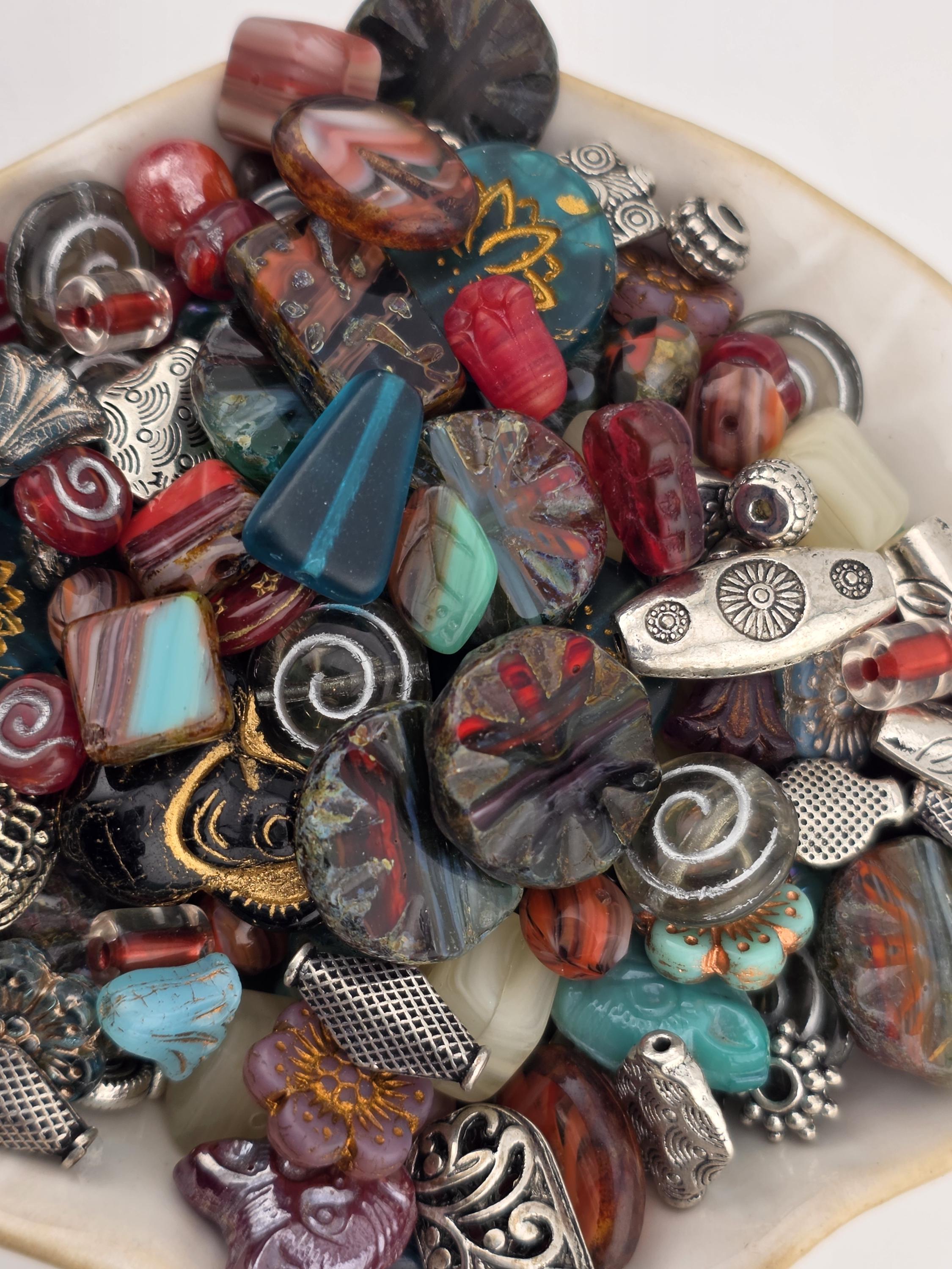 1oz "Painted Pottery" Czech Glass Bead Mix