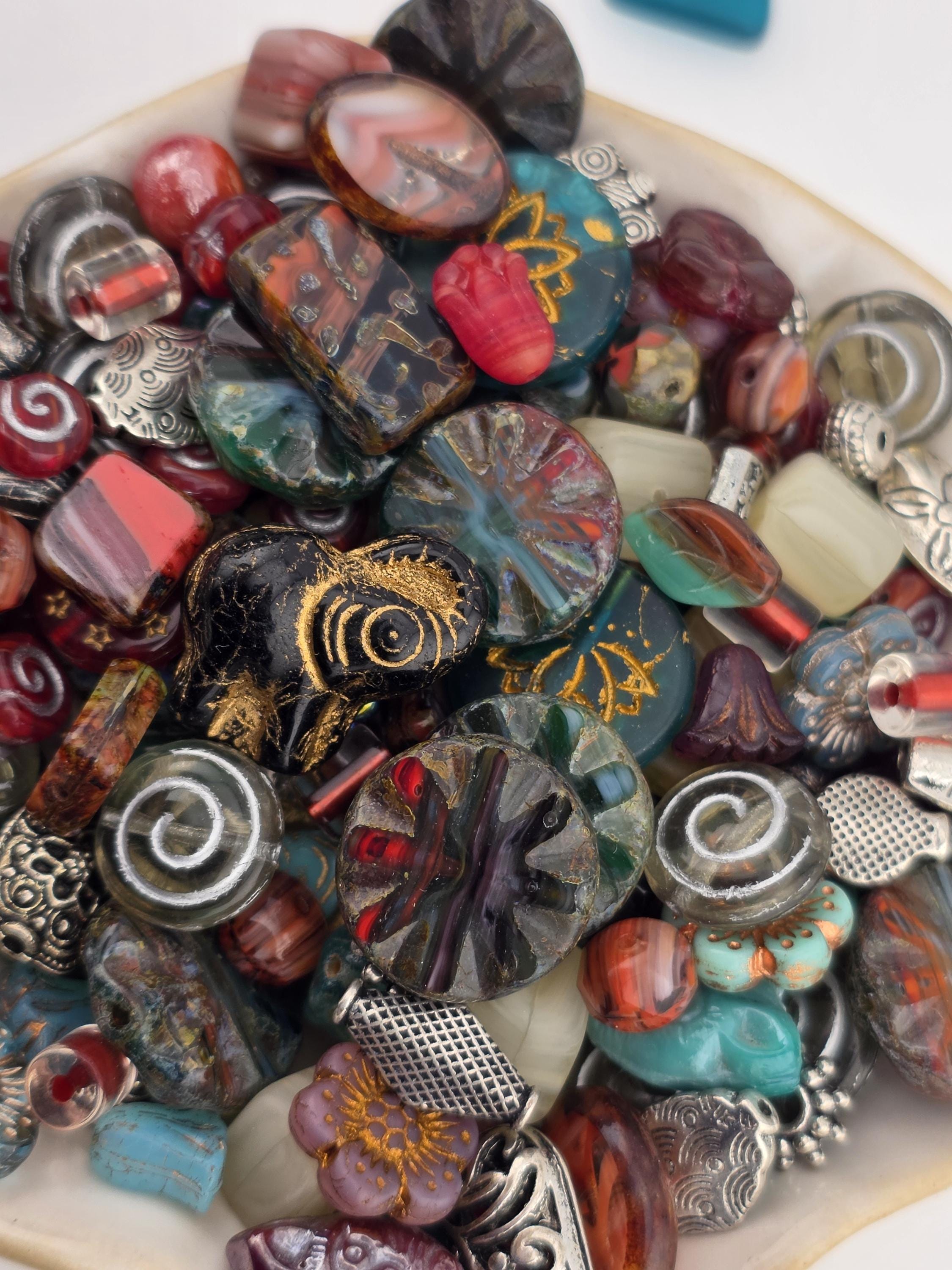 1oz "Painted Pottery" Czech Glass Bead Mix