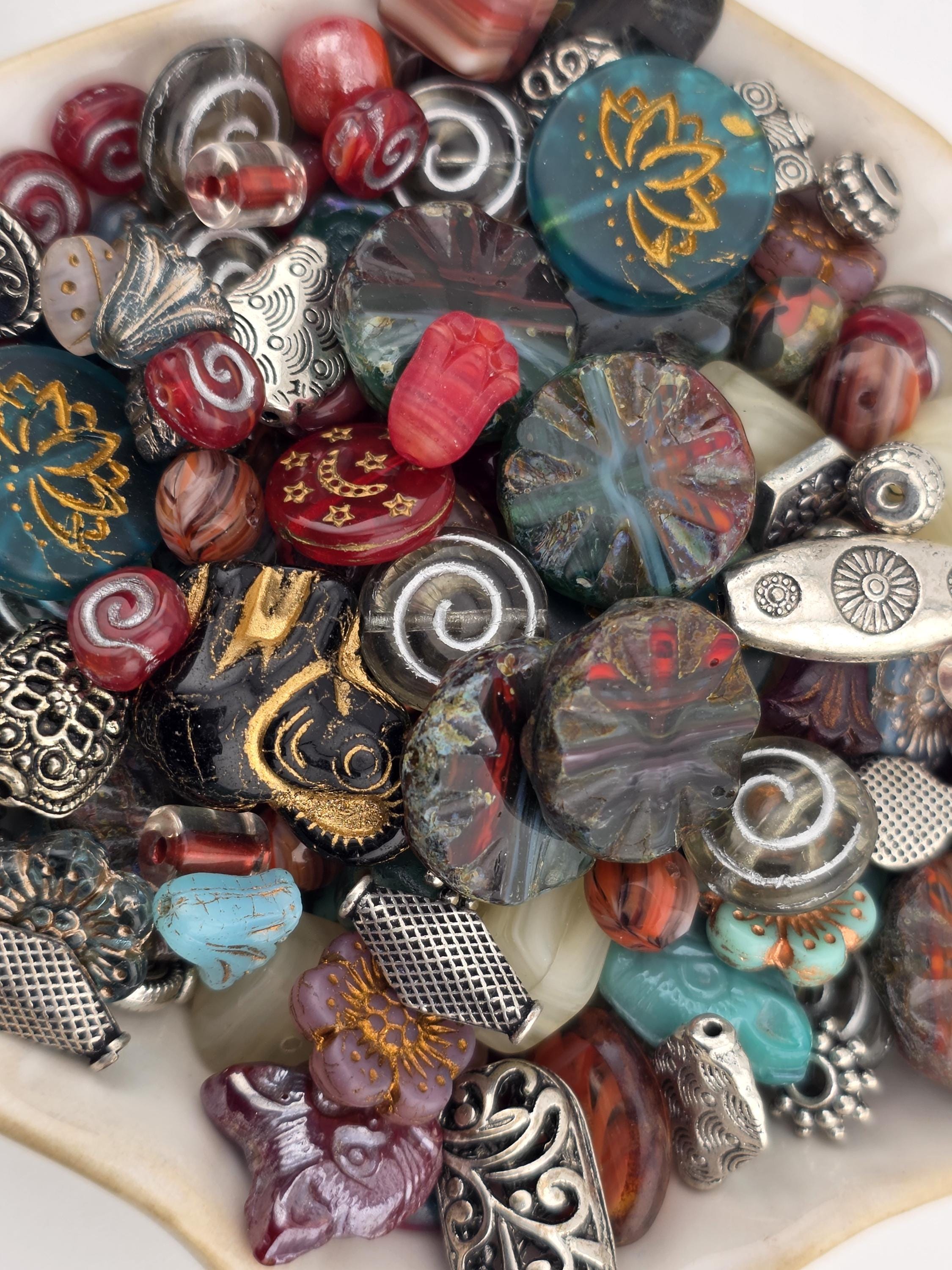 1oz "Painted Pottery" Czech Glass Bead Mix