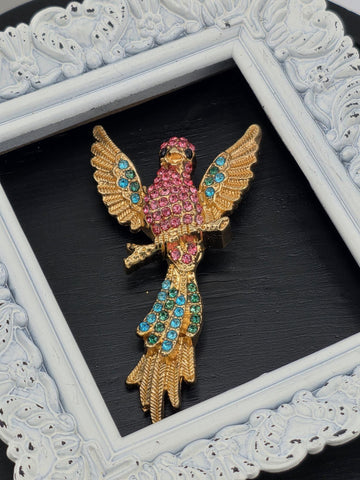 Parrot Brooch: Colorful Pastel Animal Pin (Gold Plated, Lightweight) | Handmade Pin | Jacket Scarf Hat Accessory | Gift Idea