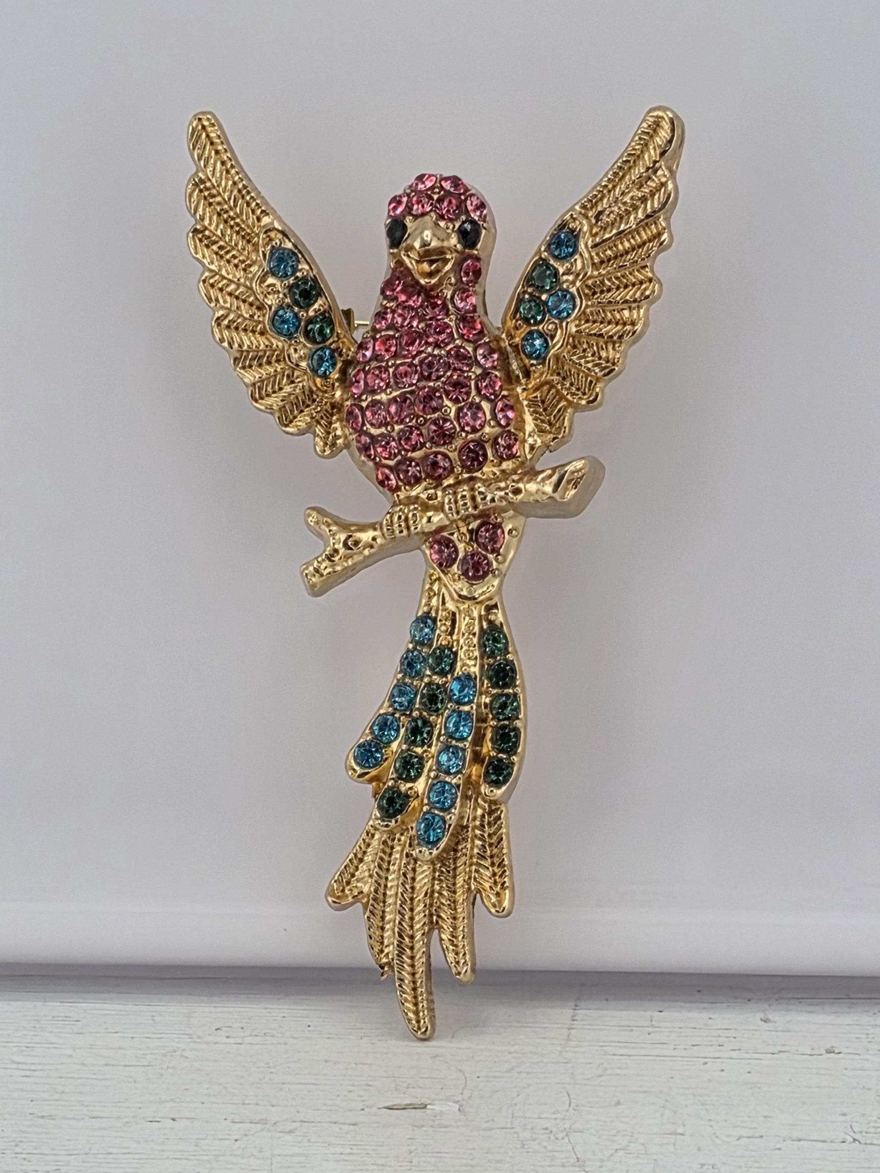 Parrot Brooch: Colorful Pastel Animal Pin (Gold Plated, Lightweight) | Handmade Pin | Jacket Scarf Hat Accessory | Gift Idea