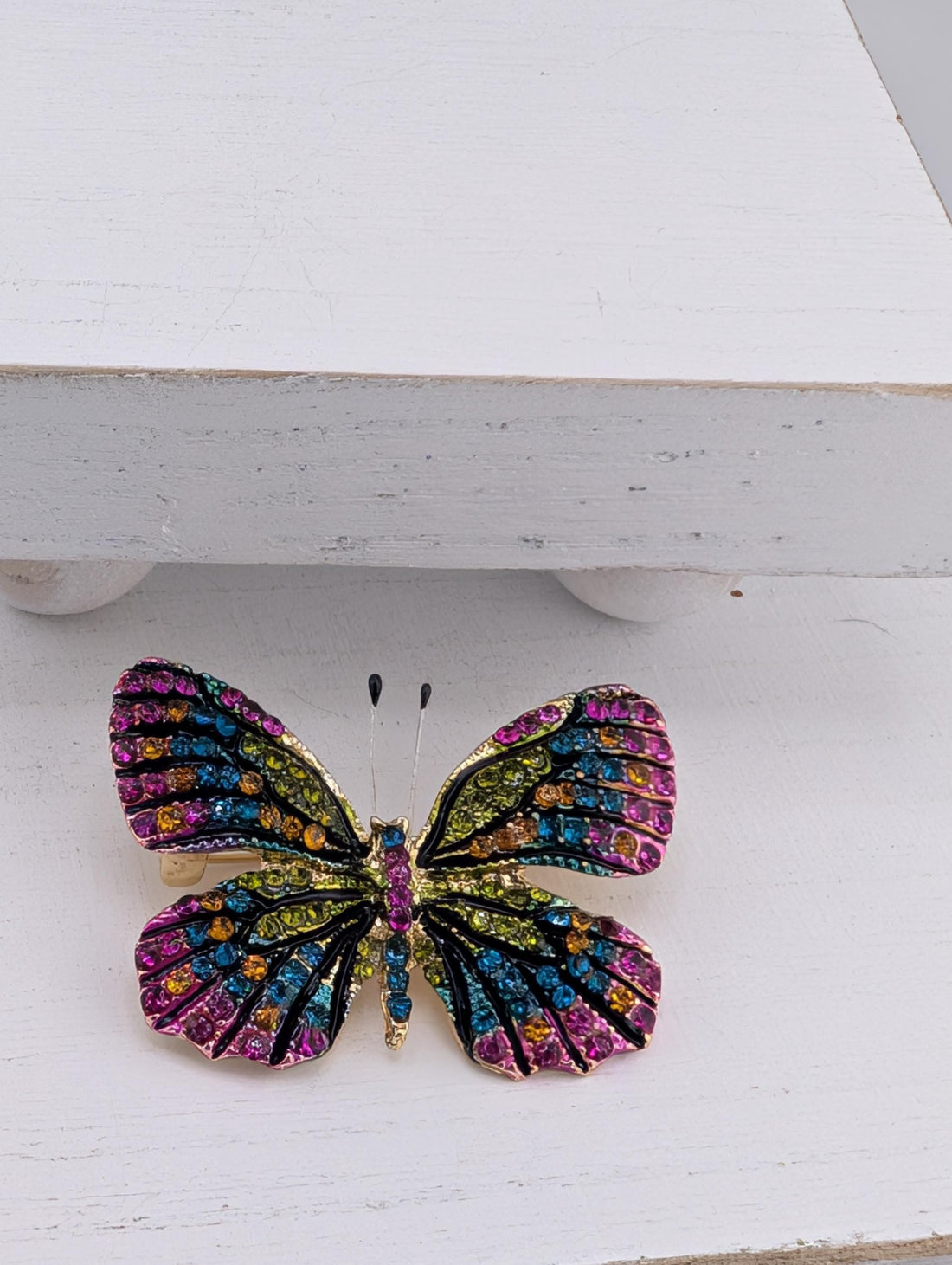 Gold Butterfly Brooch - Sparkling Rhinestone Pin | Handmade Pin | Jacket Scarf Hat Accessory | Gift Idea