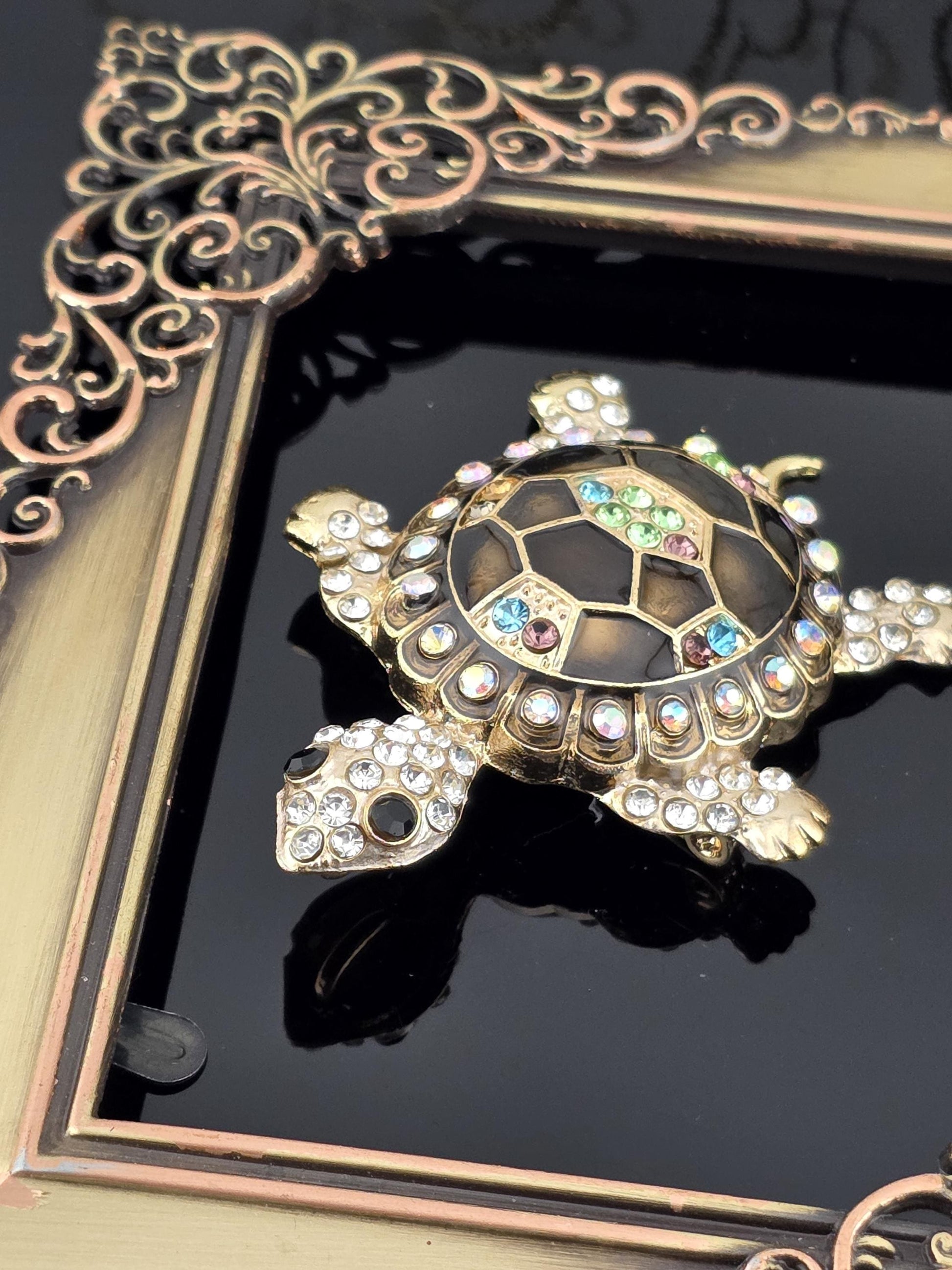 Turtle Brooch: Gold Plated with Warm Brown Hues - Lightweight Design | Handmade Pin | Jacket Scarf Hat Accessory | Gift Idea