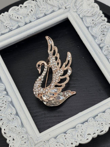 Swan Brooch Pin: Elegant Gold Plated Jewelry (Cubic Zirconia) | Handmade Pin | Jacket Scarf Hat Accessory | Gift Idea