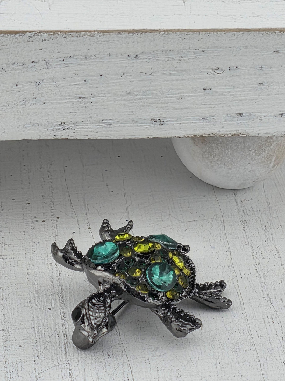 Ocean Turtle Pin, Gunmetal with Teal Accents (Lightweight Brooch)