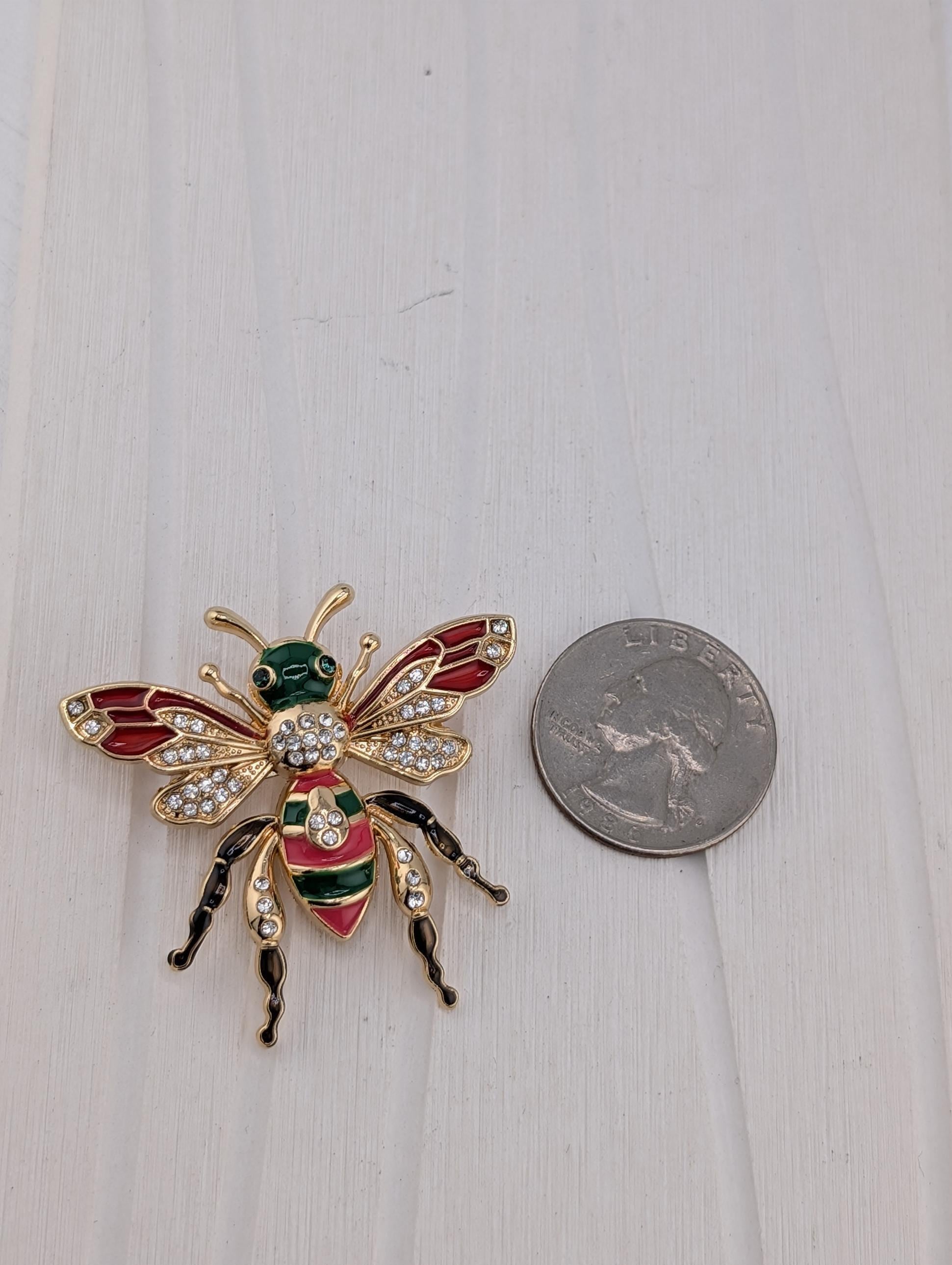 Queen Ant Brooch: Gold Plated with Sparkly Rhinestones | Handmade Pin | Jacket Scarf Hat Accessory | Gift Idea