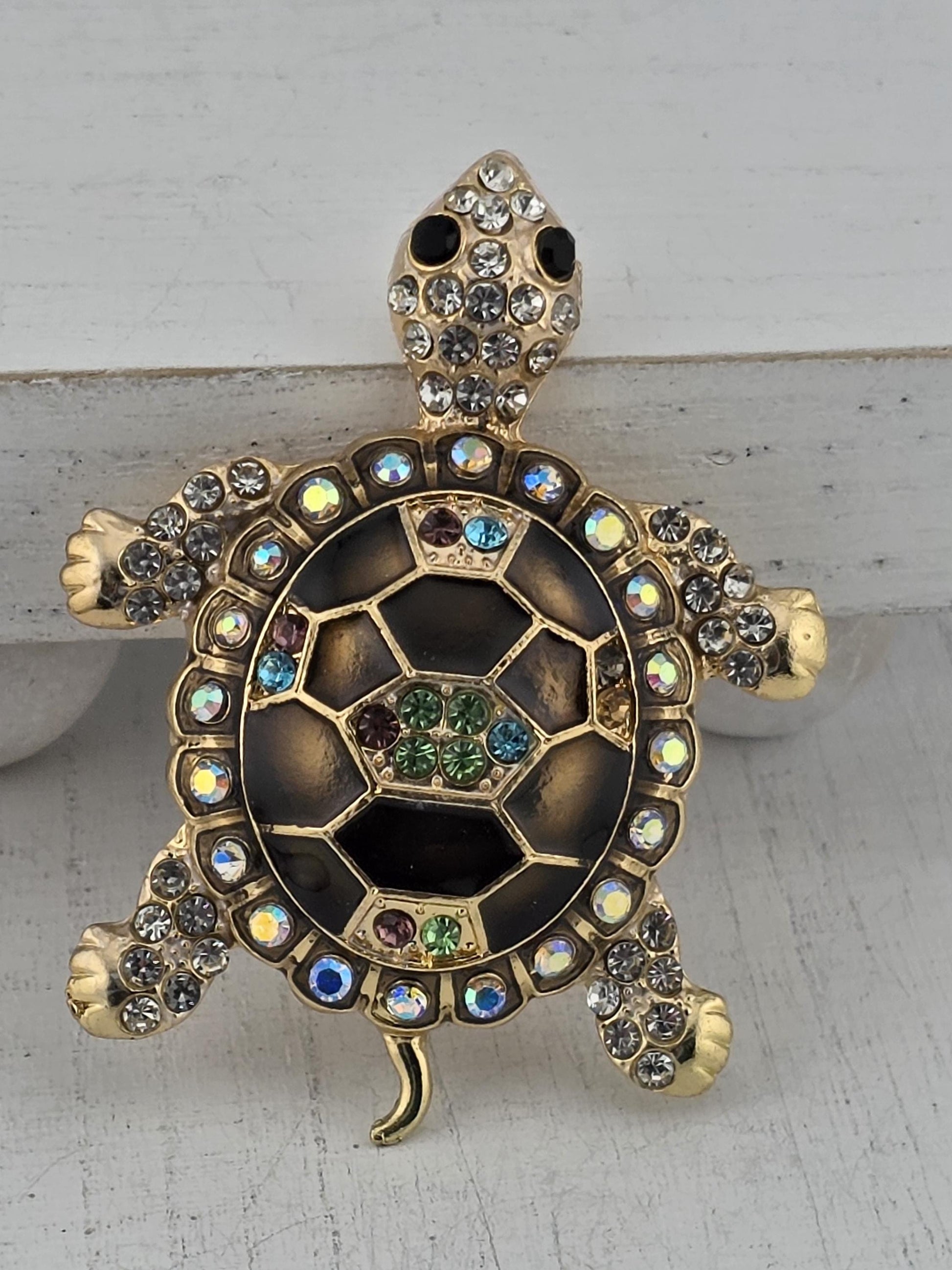 Turtle Brooch: Gold Plated with Warm Brown Hues - Lightweight Design | Handmade Pin | Jacket Scarf Hat Accessory | Gift Idea