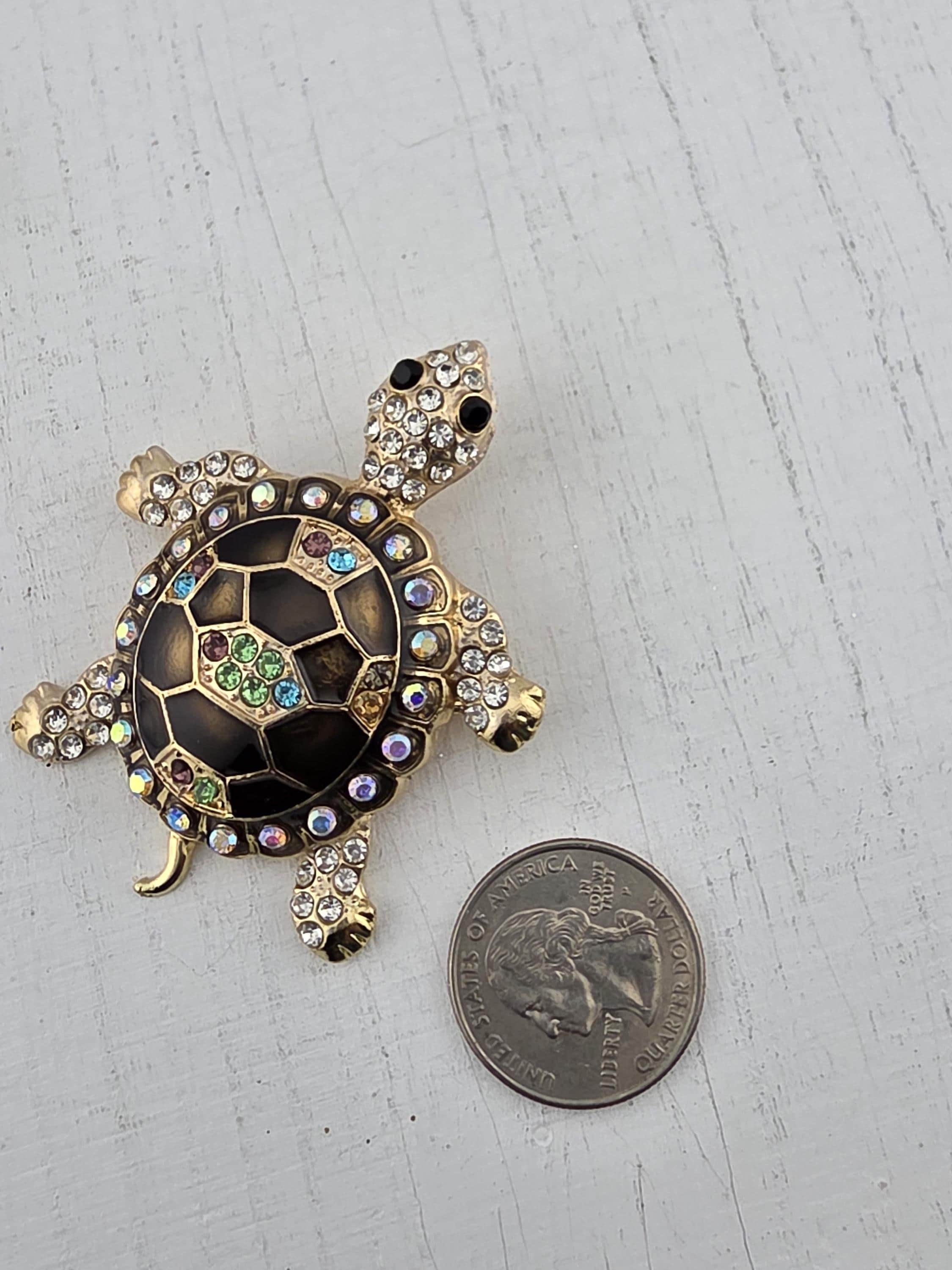 Turtle Brooch: Gold Plated with Warm Brown Hues - Lightweight Design