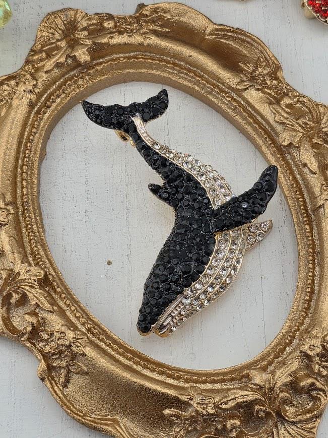 Whale Brooch: Gold Plated Ocean Animal - Handmade Detail