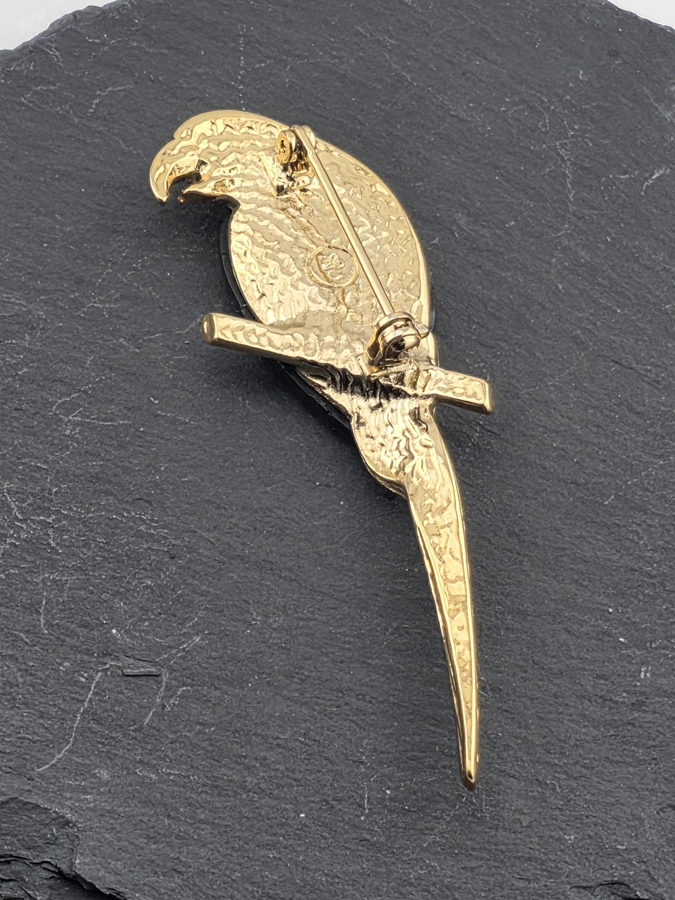 Abalone Bird Brooch Pin, Iridescent Shell, Gold Plated (Handmade)