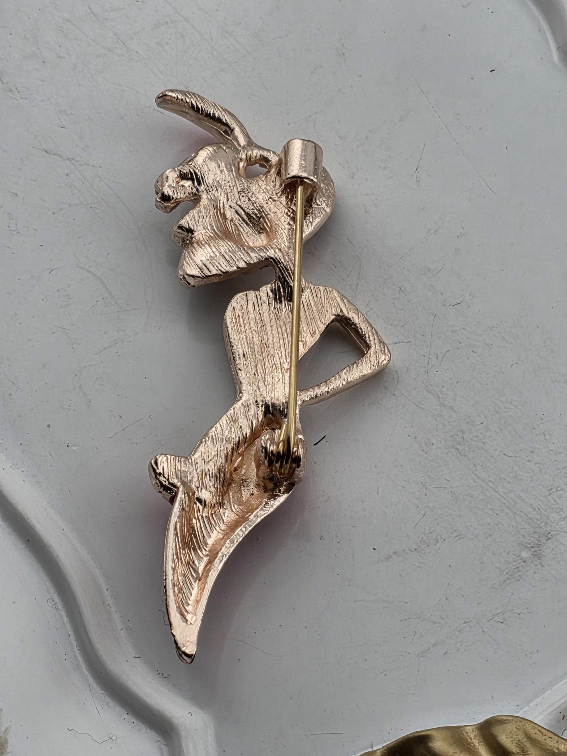 Lady in Red Brooch, Rose Gold Plated with Rhinestones (Compact Pin)