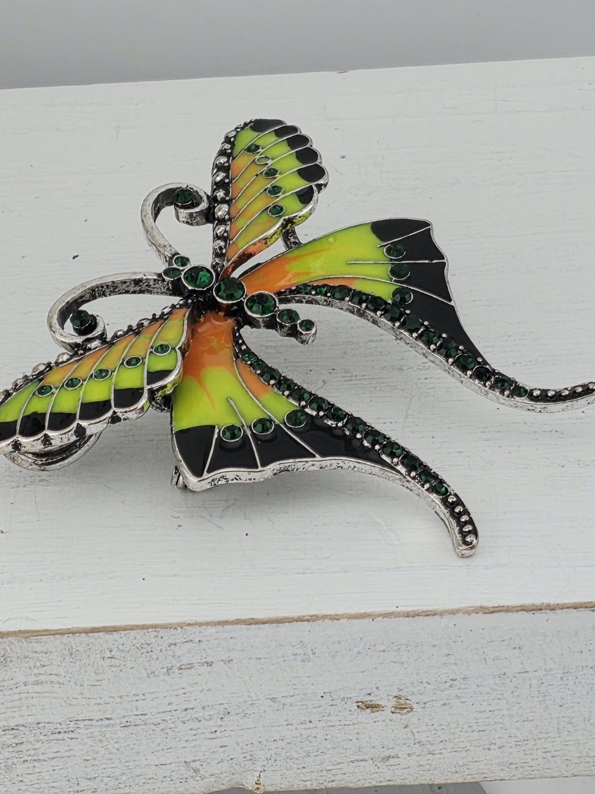 Butterfly Brooch: Neon Enamel Bright Colors - Silver Plated Pin