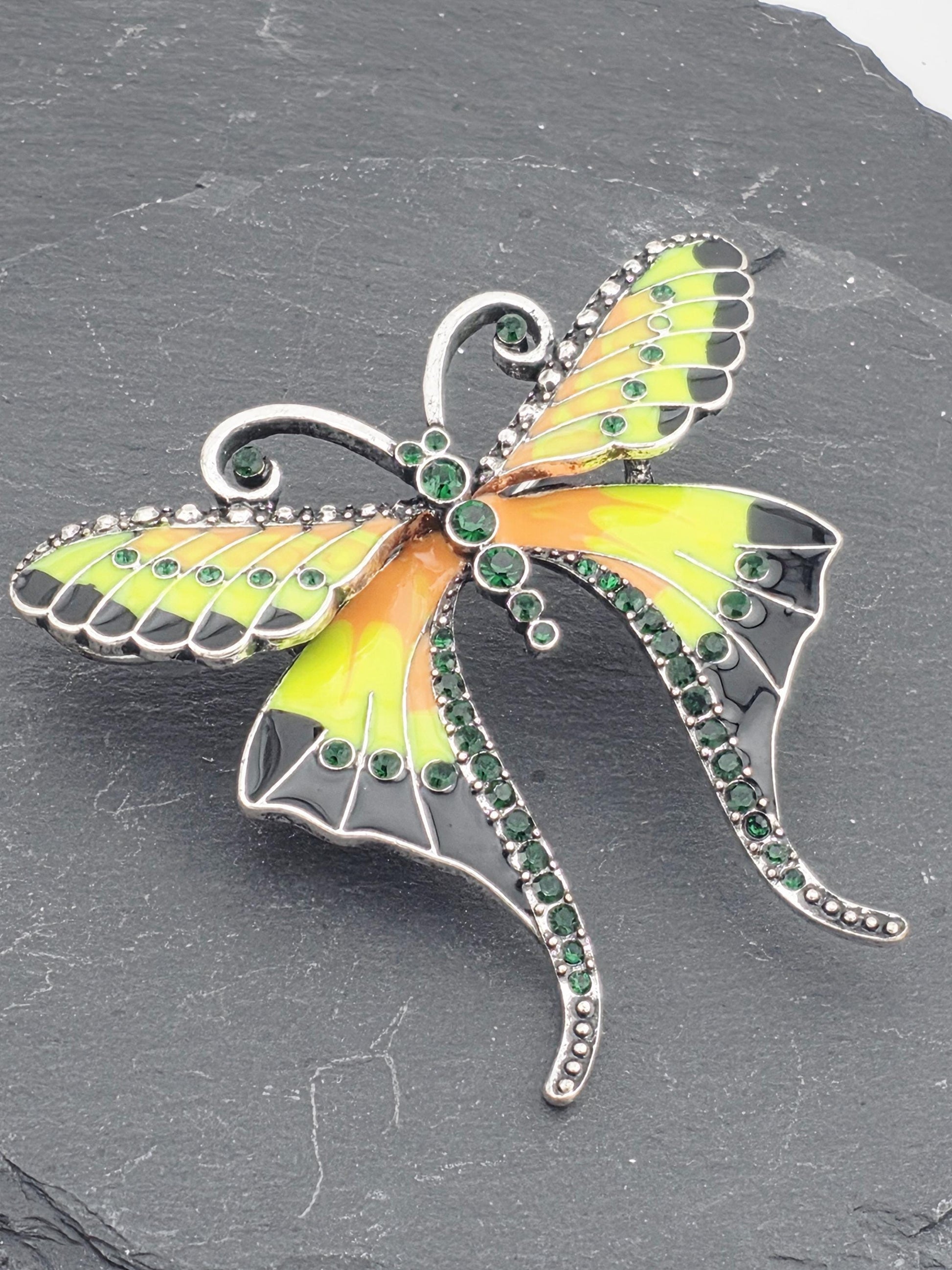 Butterfly Brooch: Neon Enamel Bright Colors - Silver Plated Pin