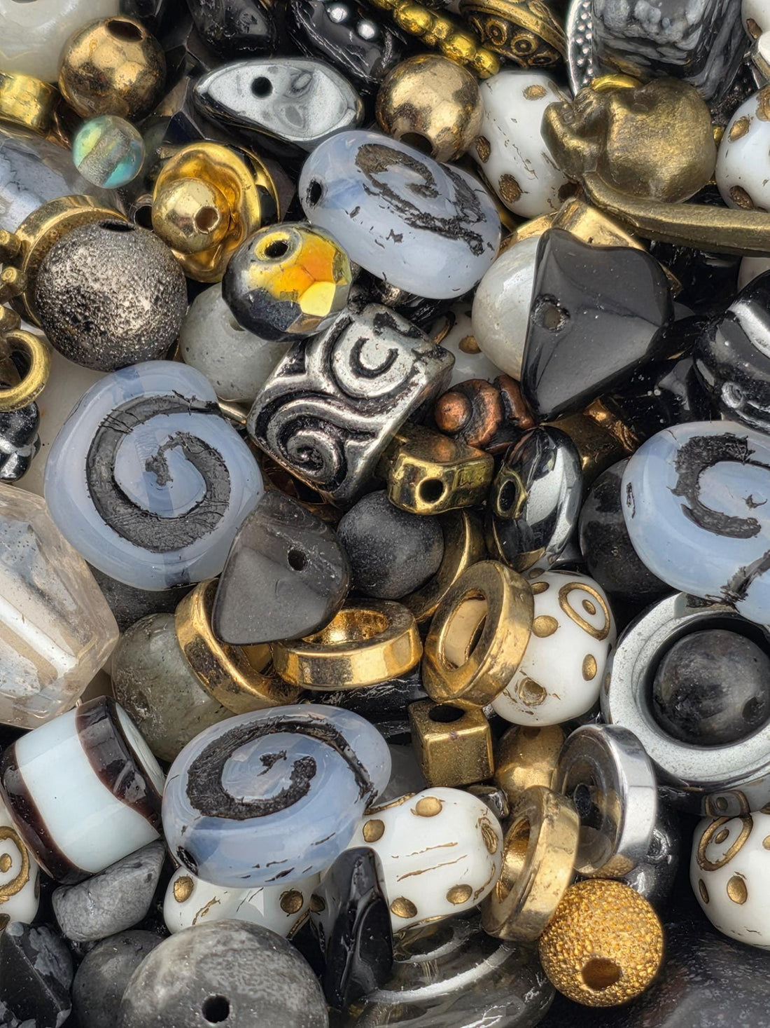 Heavy Metal Bead Mix Semi Precious Stone Collection Music Theme Jewelry Making Supply Gothic Style Beads Natural Stone Mix Guitar Charm Beads Black Silver Accents Metallic Spacers Rock Inspired Design DIY Craft Supplies Unique Artisan