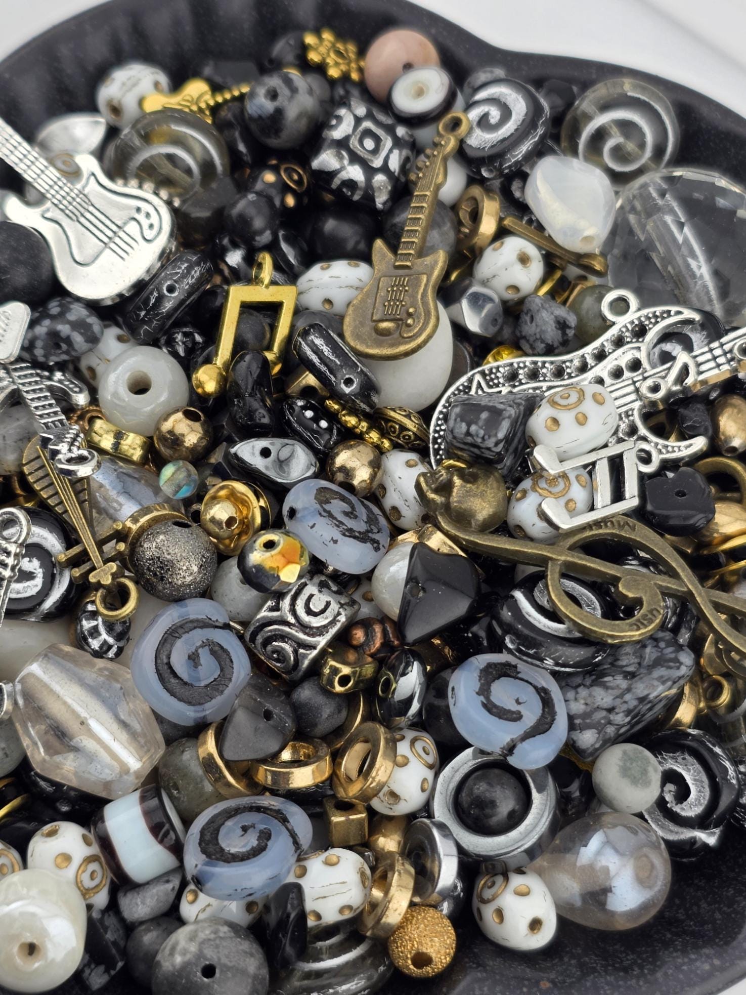 Rock-Inspired Bead Mix, Guitar & Skull Charms (Semi-Precious Stones)