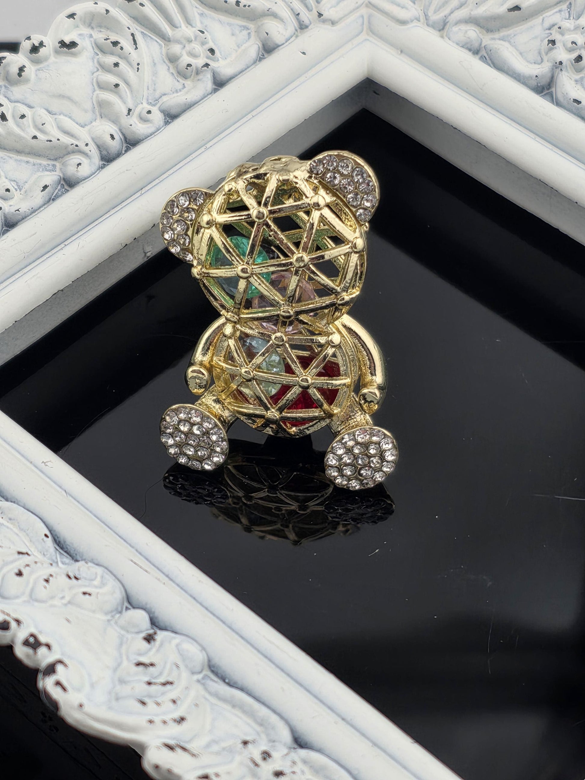 Bear Brooch Pin: Rhinestone Crystal Cartoon (Handmade Sparkle)