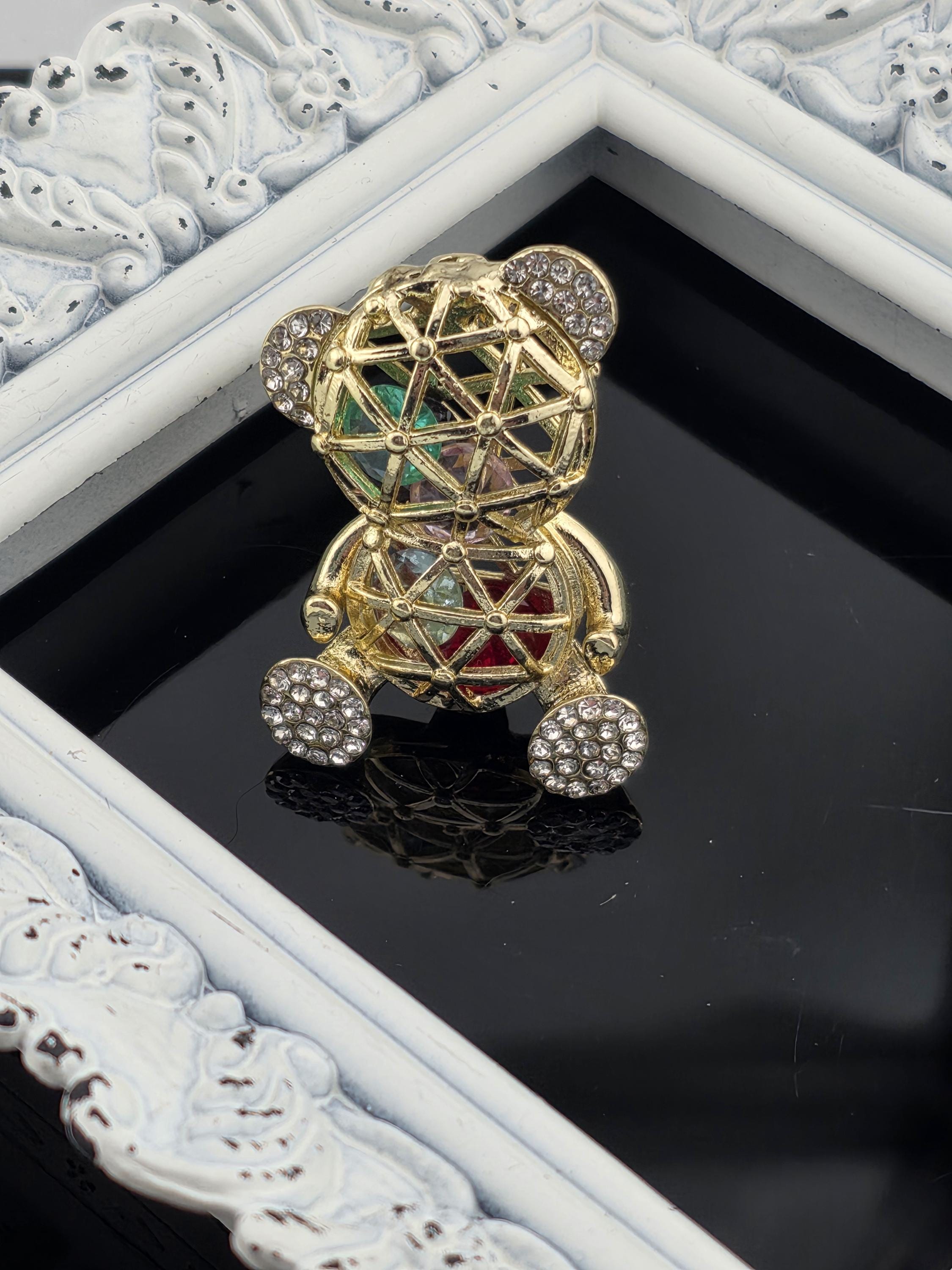 Bear Brooch Pin: Rhinestone Crystal Cartoon (Handmade Sparkle)