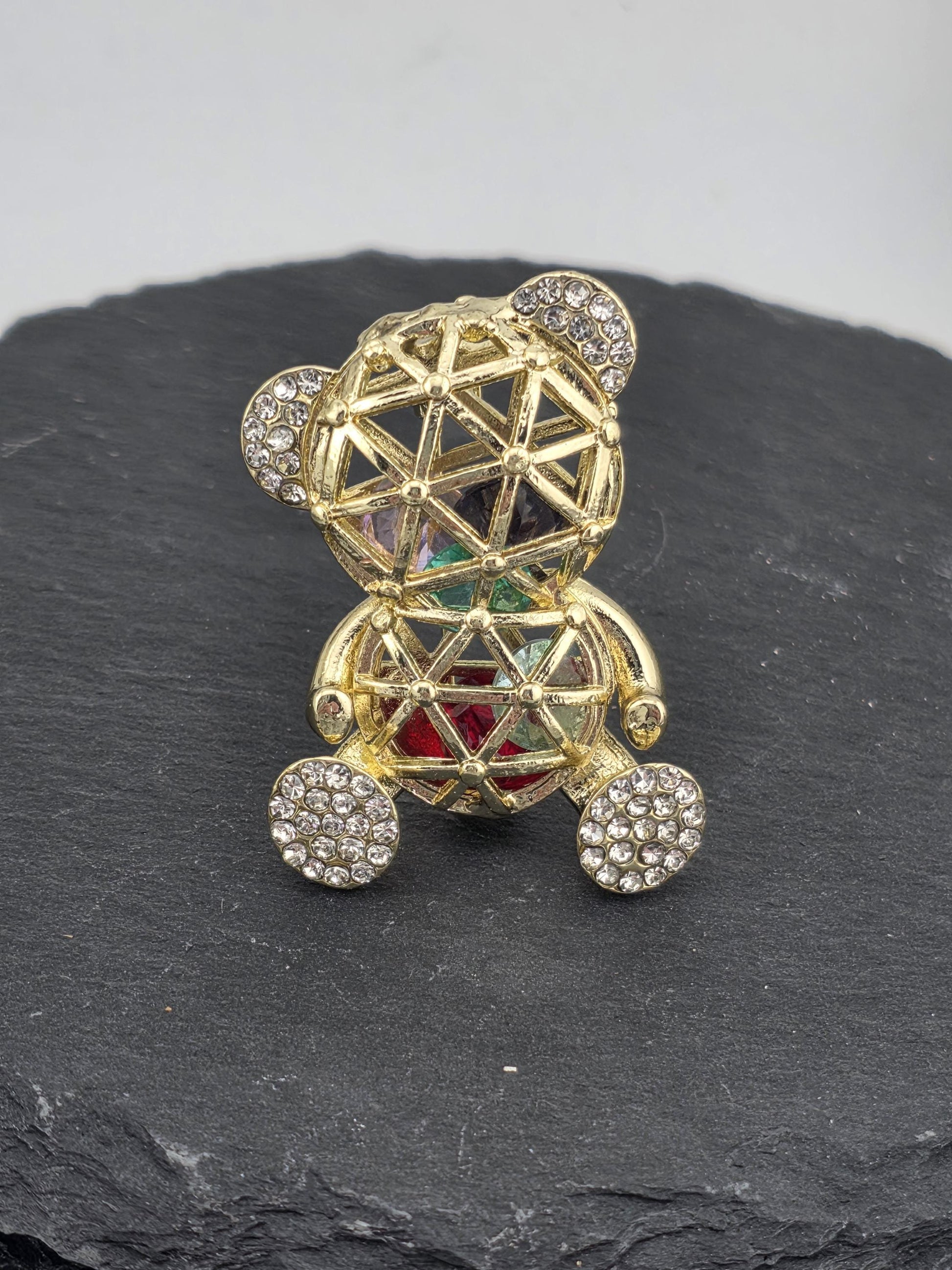 Bear Brooch Pin: Rhinestone Crystal Cartoon (Handmade Sparkle) | Handmade Pin | Jacket Scarf Hat Accessory | Gift Idea