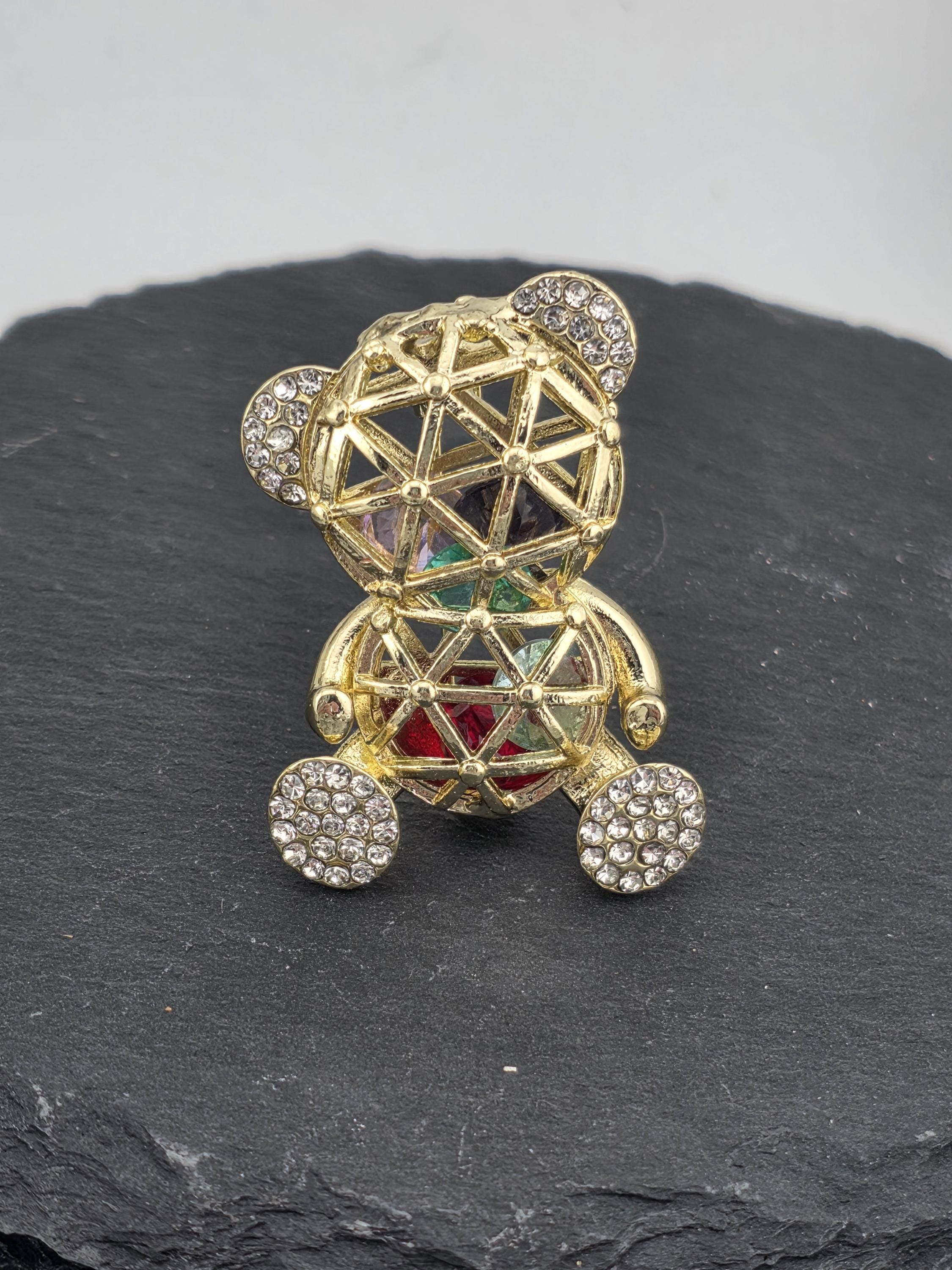 Bear Brooch Pin: Rhinestone Crystal Cartoon (Handmade Sparkle) | Handmade Pin | Jacket Scarf Hat Accessory | Gift Idea