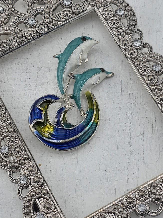Dolphin Brooch Pin: Silver Plated, Polished - Lightweight Design | Handmade Pin | Jacket Scarf Hat Accessory | Gift Idea