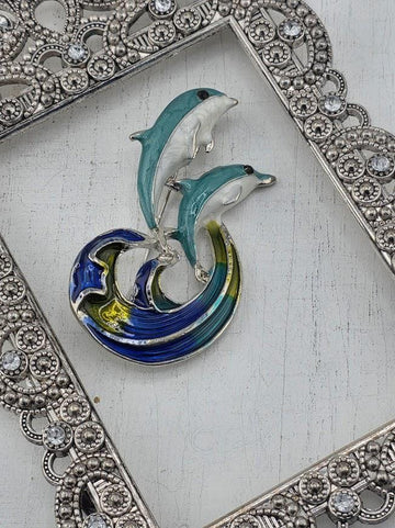 Dolphin Brooch Pin: Silver Plated, Polished - Lightweight Design | Handmade Pin | Jacket Scarf Hat Accessory | Gift Idea