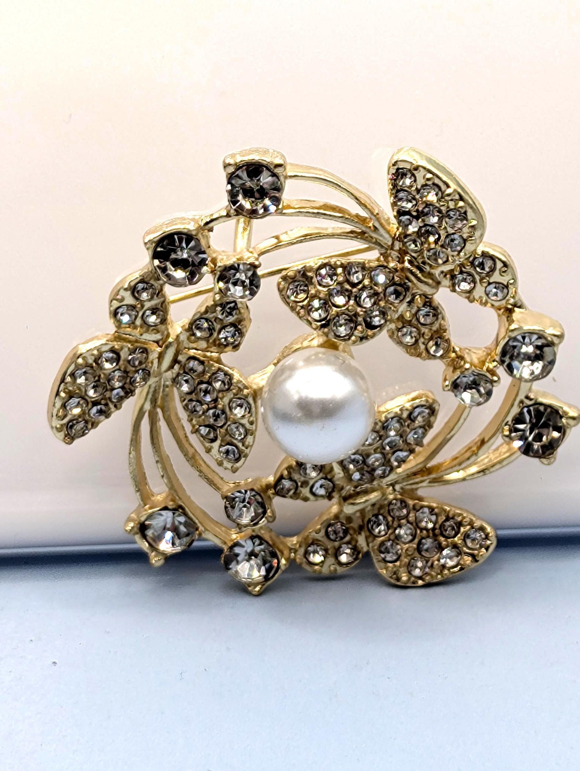 Butterfly Brooch Pin: Gold Plated Rhinestone Pendant (1.5 Inch for Bags or Jackets) | Handmade Pin | Jacket Scarf Hat Accessory | Gift Idea