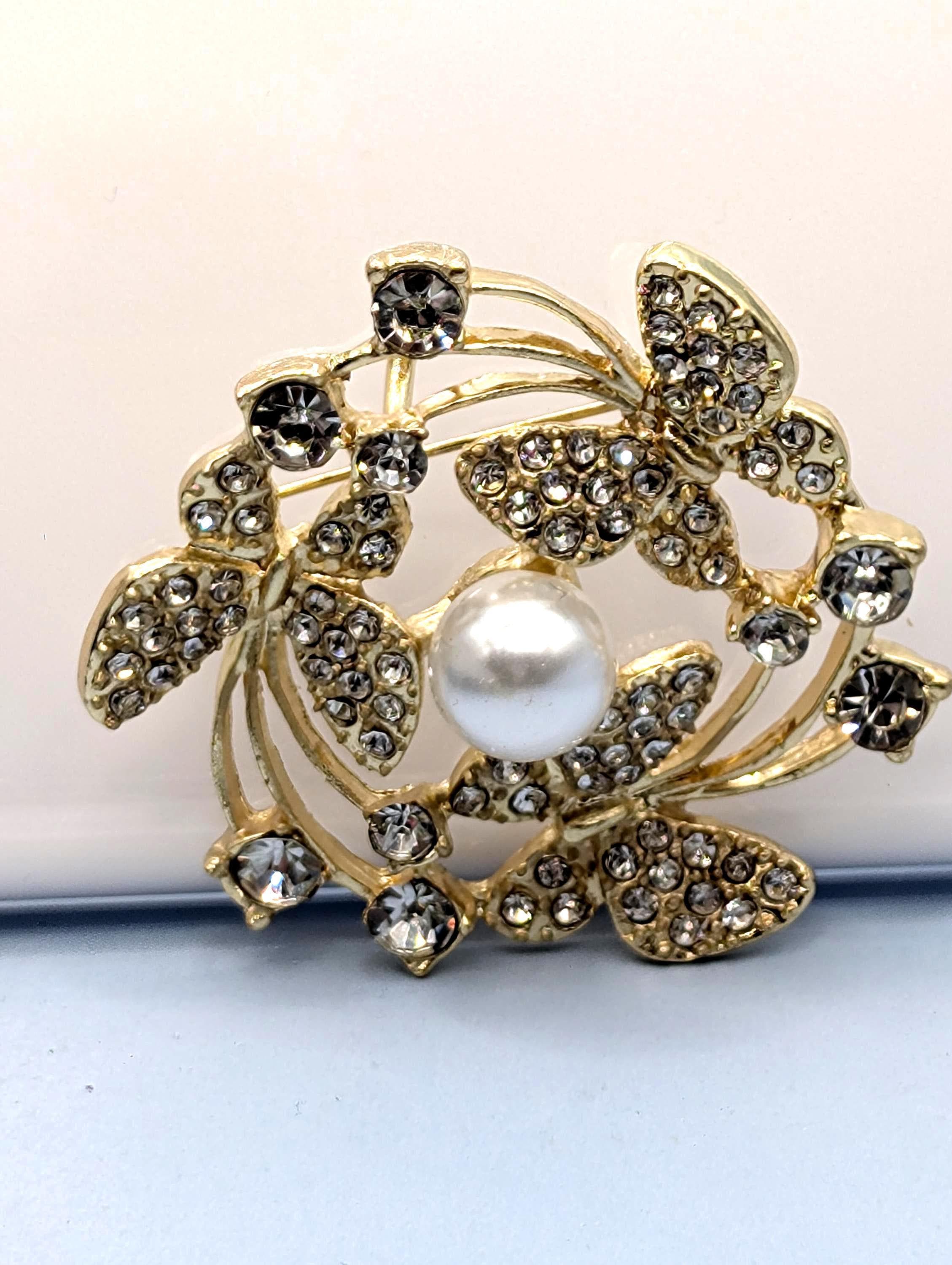 Butterfly Brooch Pin: Gold Plated Rhinestone Pendant (1.5 Inch for Bags or Jackets) | Handmade Pin | Jacket Scarf Hat Accessory | Gift Idea