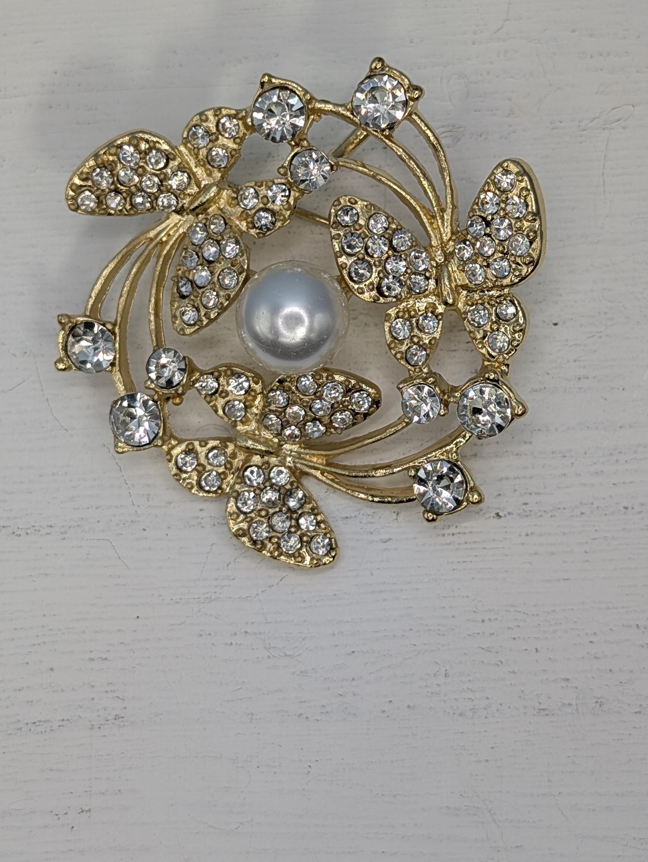 Butterfly Brooch Pin: Gold Plated Rhinestone Pendant (1.5 Inch for Bags or Jackets)