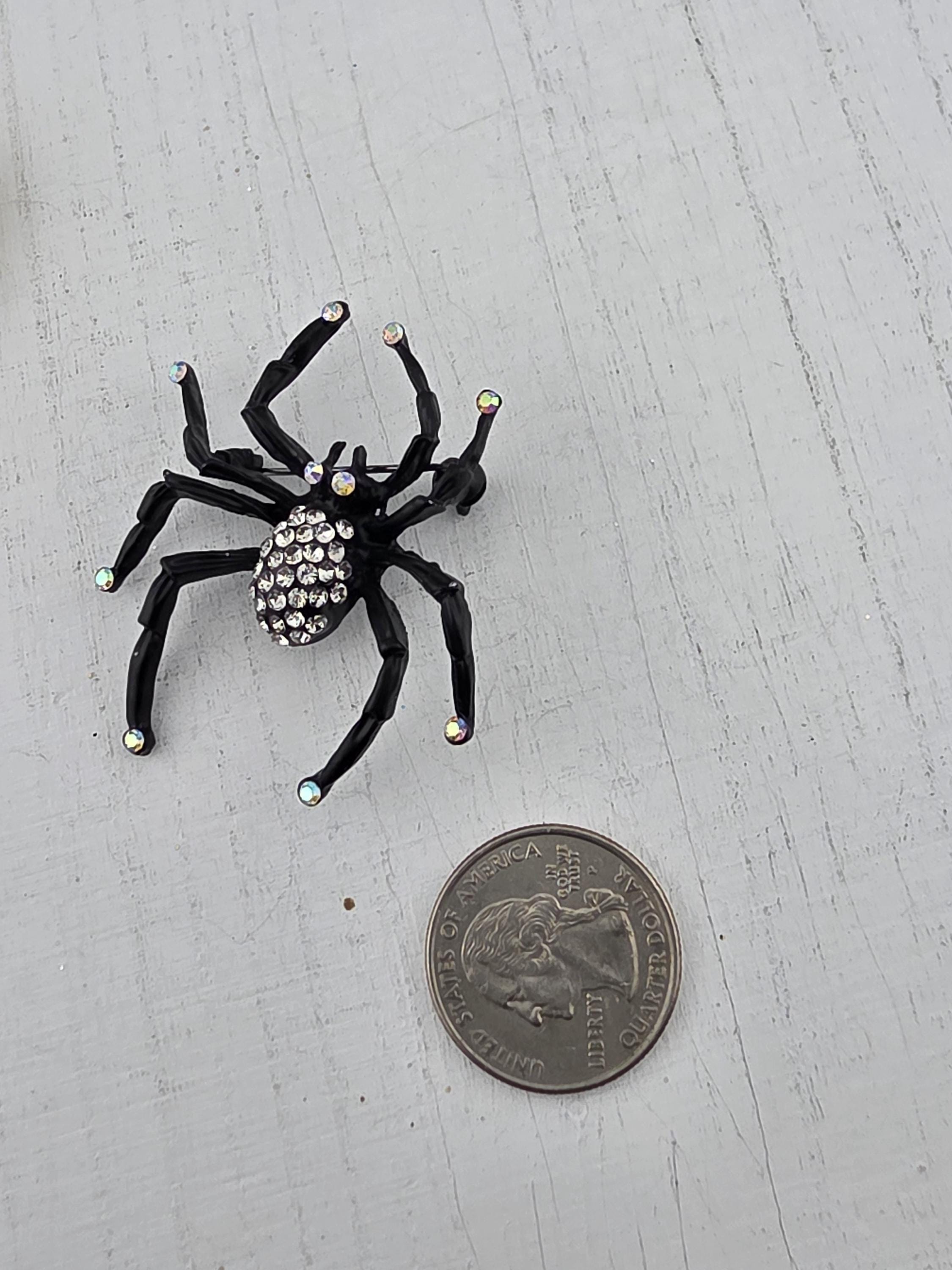 Gothic Spider Brooch: Black Rhinestones, Bold Statement Pin | Handmade Pin | Jacket Scarf Hat Accessory | Gift Idea